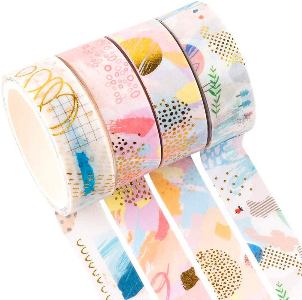 YUBX Gold Washi Tape Set VSCO Foil Decorative Tape for DIY Crafts, Bullet Journals, Planners, Scrapbooking, Wrapping (Geometric Design)