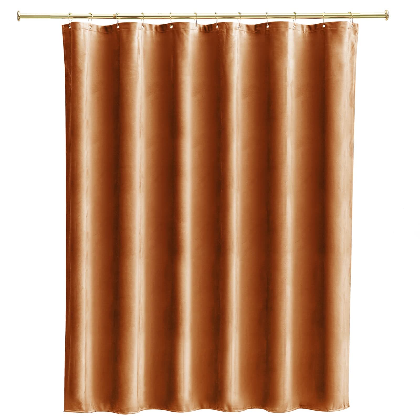 Get Orange Velvet Caramel Shower Curtain Pleuche Thicken Soft Smooth Pleuche for Bathroom Shower Curtain 72X72 Inch-12Pcs Gold Metal Hooks