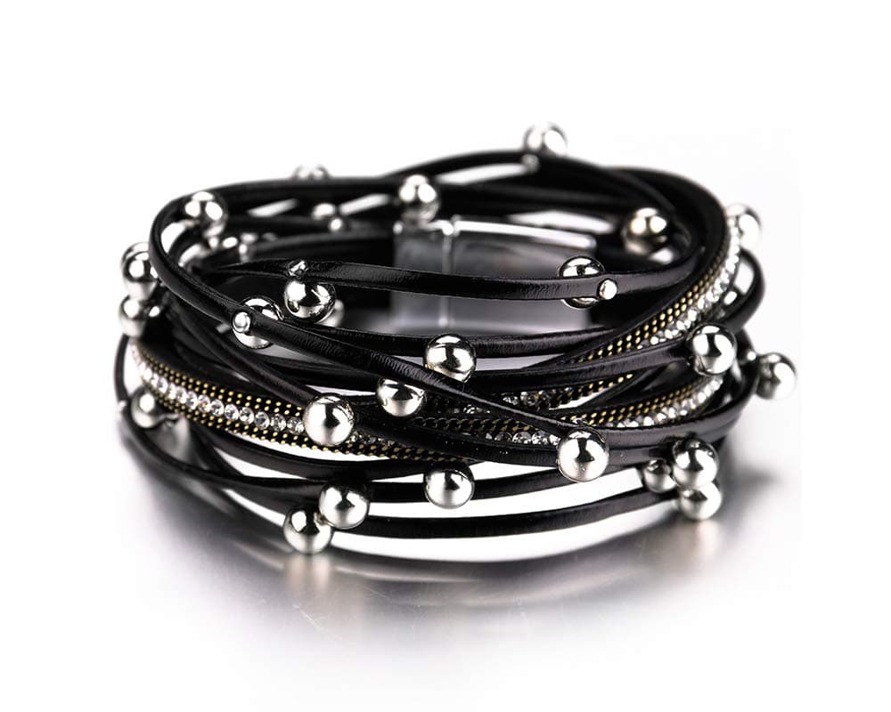 Leather Wrap Bracelets for Women, Boho Leopard Multi-Layer Crystal Beads Cuff Bracelet Jewelry