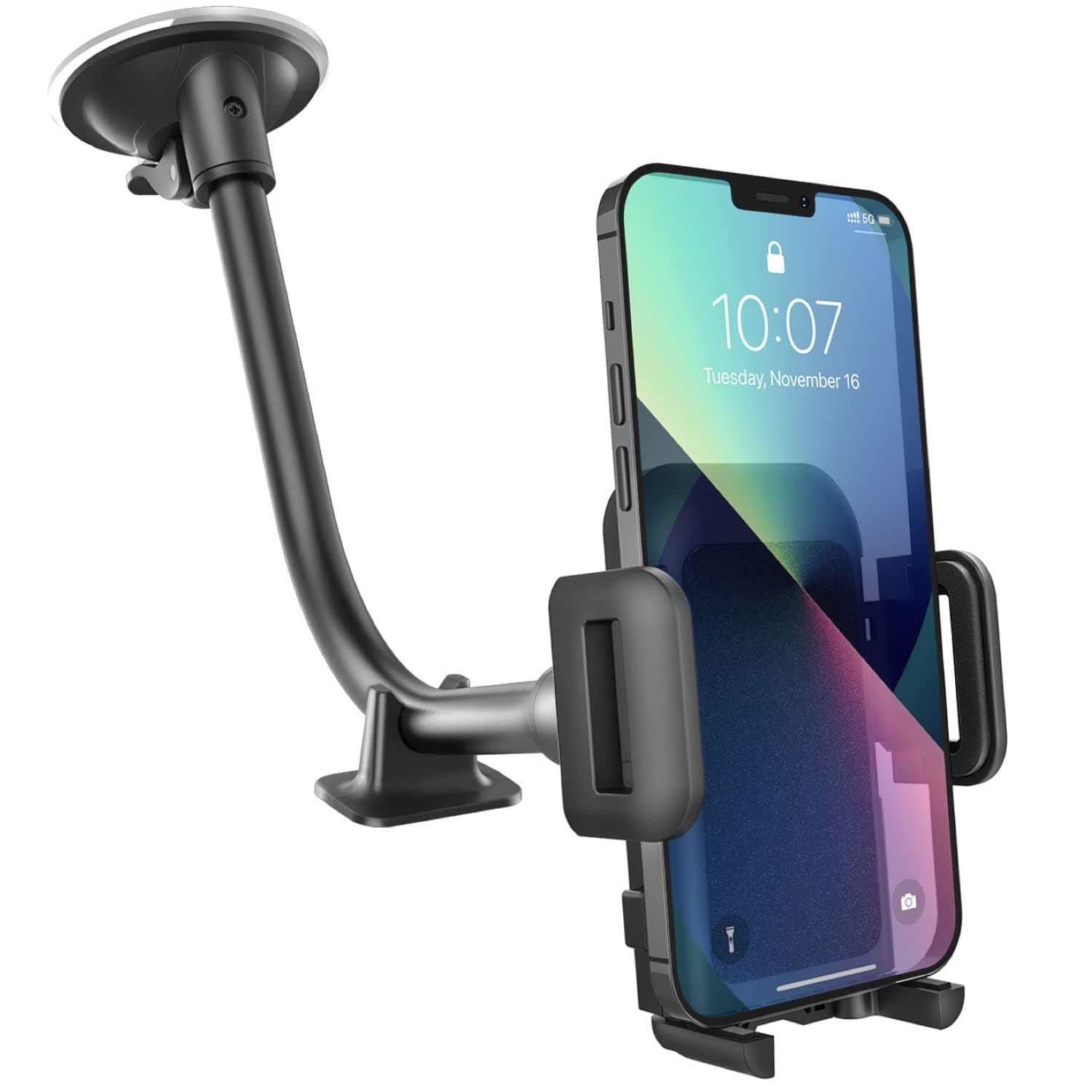 GVTECH Car Phone Holder, Universal Windscreen Car Mount Grip Flexible Long Arm Windshield Car Cradle with Extra Dashboard Base for iPhone 14 13 12 11 Pro Max Xs X 8 7, Galaxy S20/S10 Note LG
