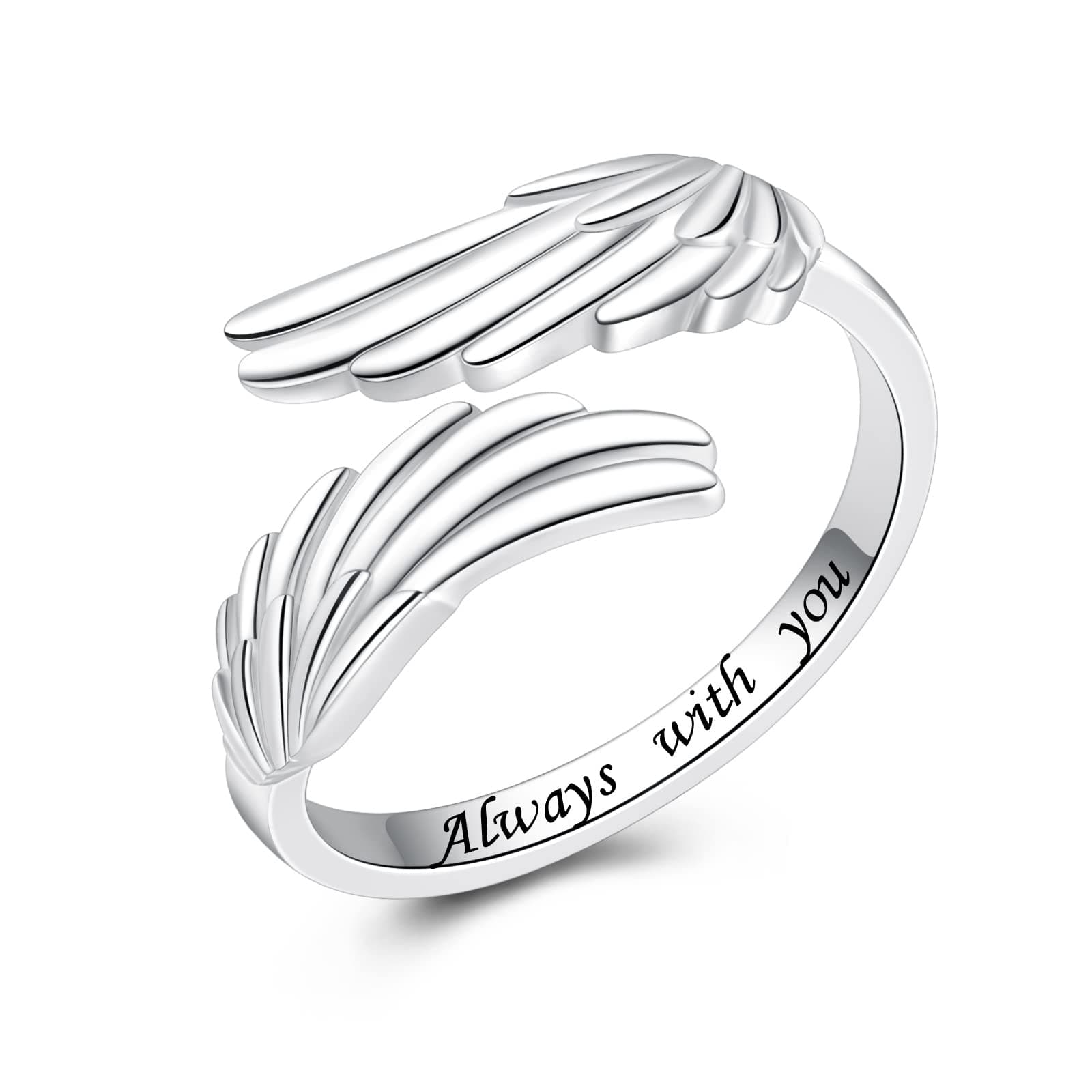 925 Sterling Silver Feather Angel Wings Ring Adjustable Dainty Wrap Open Thumb Rings for Women