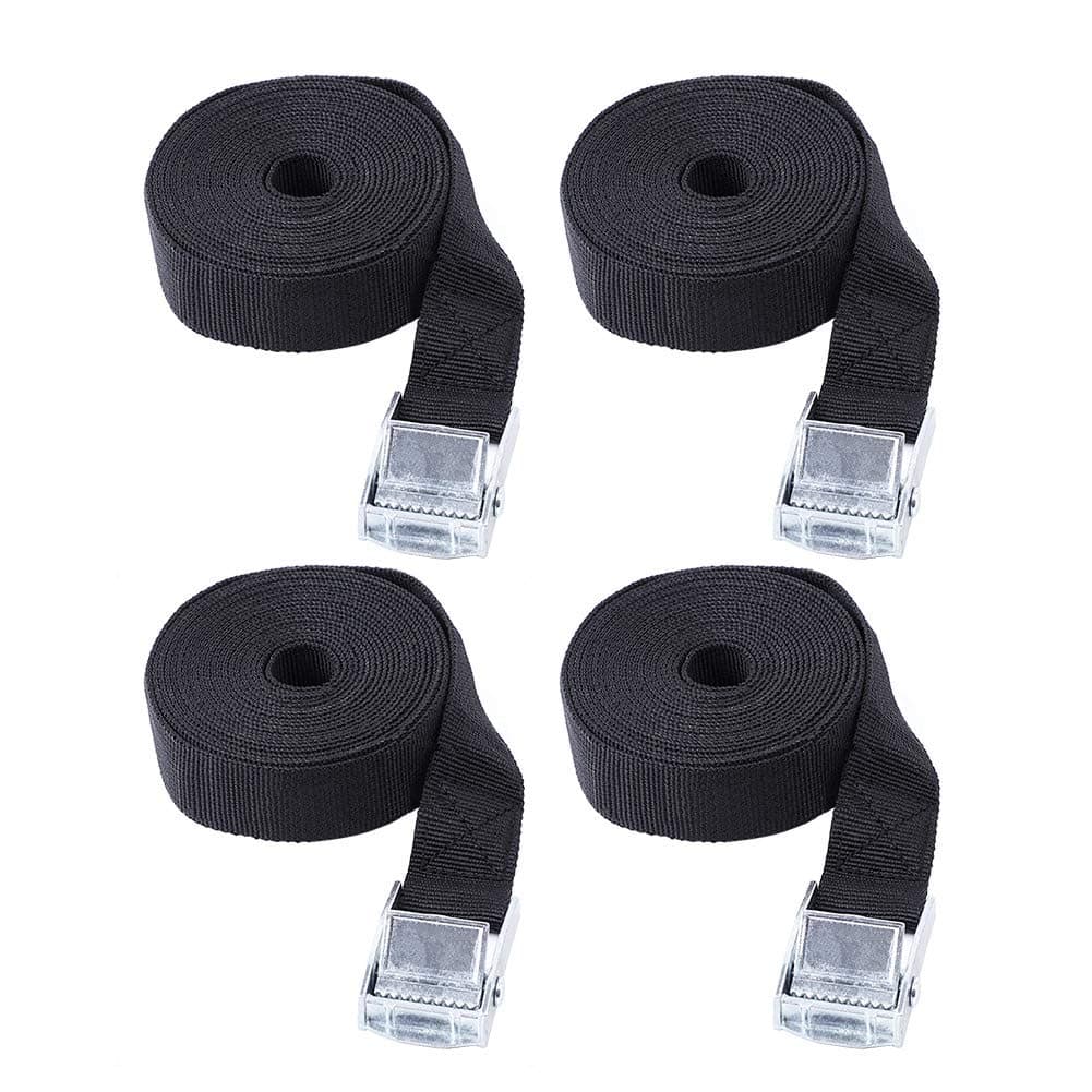 Folconauto 4PCS Load Fastening Straps,Tie Down Straps with Locking Buckle for Bike, Kayak, Motorcycle, 0.98 in x 197in (Black)