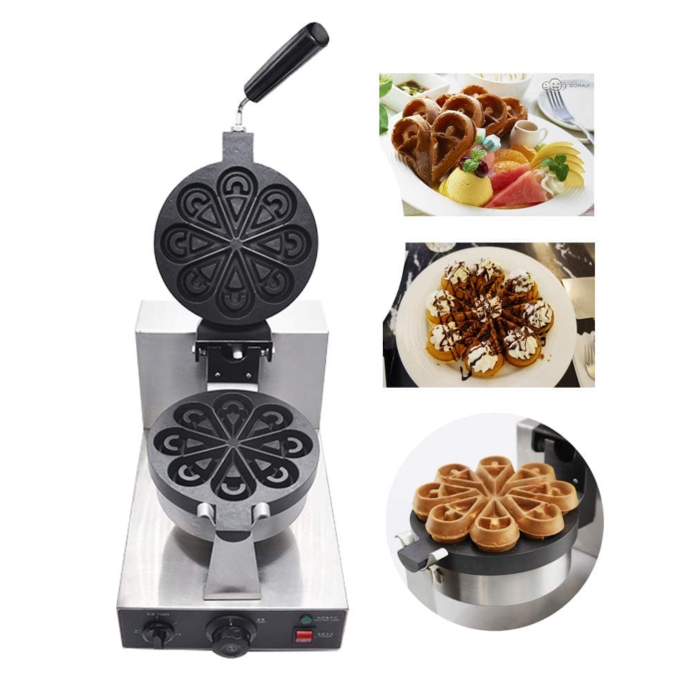 hzexun Commercial Waffle Maker 1200W Electric Rotated Muffin Machine Nonstick Flower Shape Stainless Steel Temperature and Time Control 220V Suitable for Restaurant Snack Bar Family