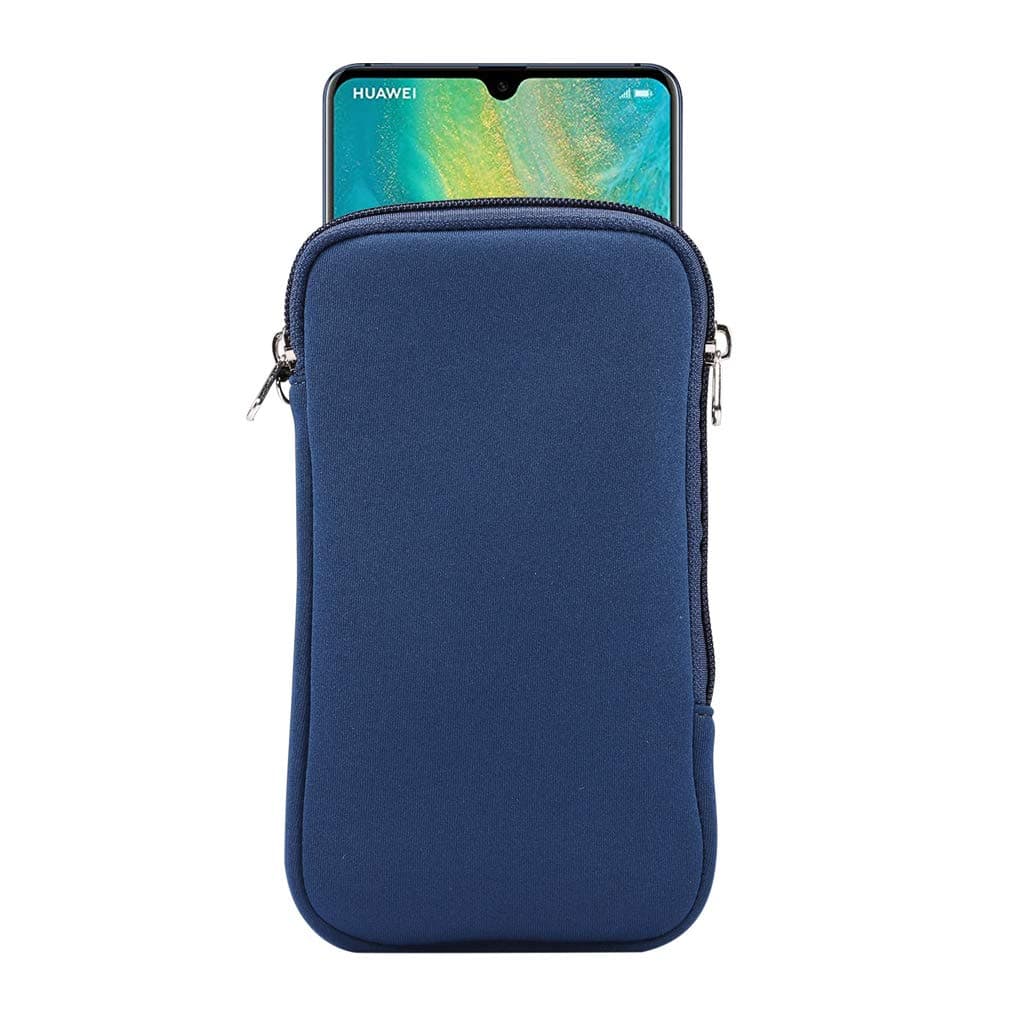 Neoprene Shock Absorbing Proof Pouch Cell Phone Sleeve Case Zipper Neck Strap for iPhone 17 Pro Max 16 Pro Max Samsung Galaxy S25 Ultra S24 Ultra A16 A26 A36 A05 A06 Moto G Power 2025 (Blue)