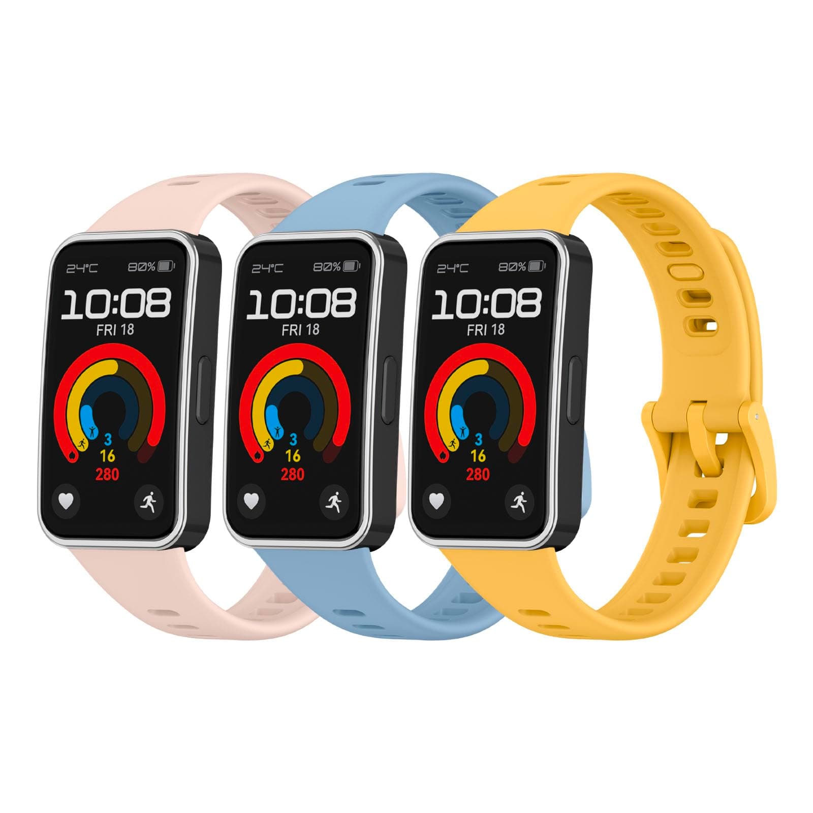 IEOVIEE Silicone Band for Huawei Band 9/8 Strap, Waterproof Breathable Adjustable Sport Straps, 3 Packs (Yellow/Pink/Light Blue)