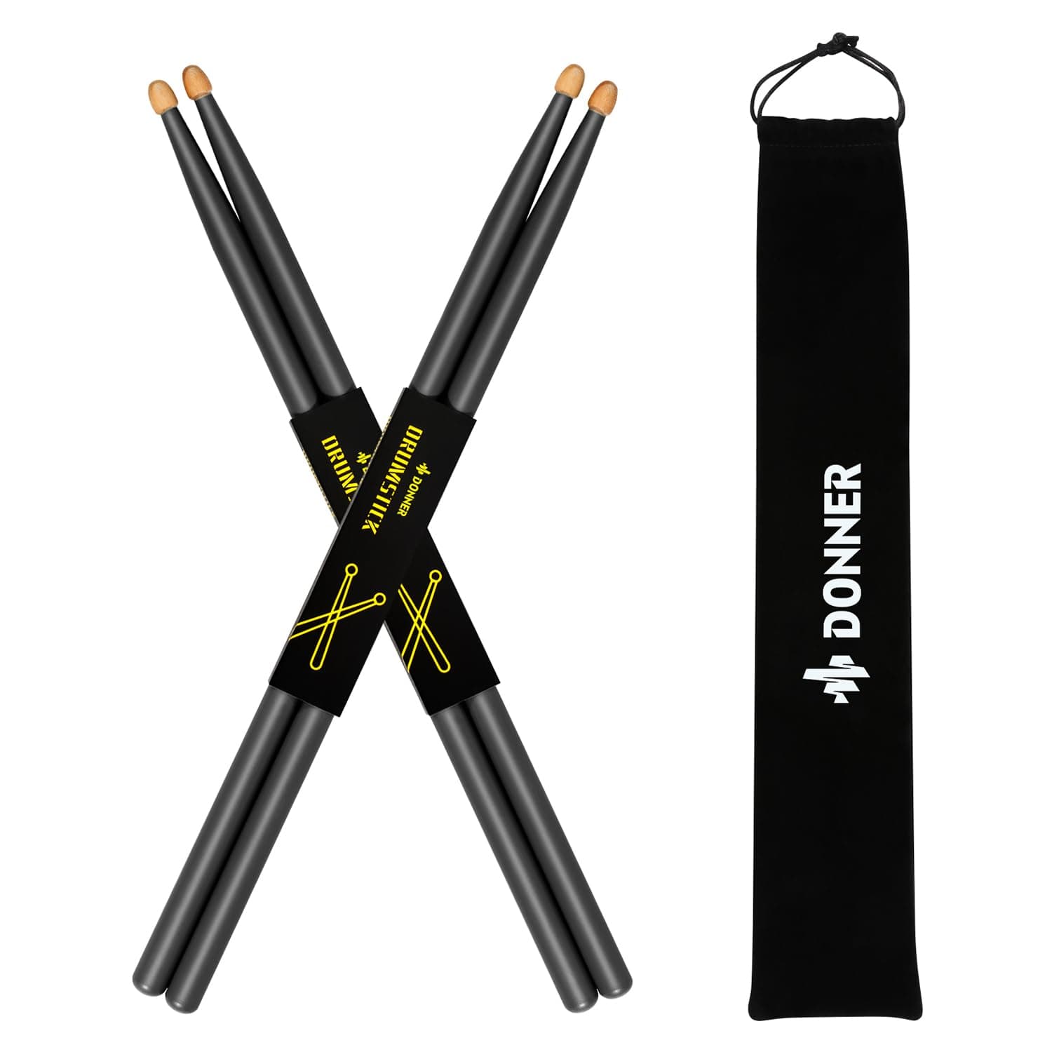 Drum Sticks, 5A Drumsticks Classic Maple Wood Black Drumsticks With Storage Bag, 2 Pairs