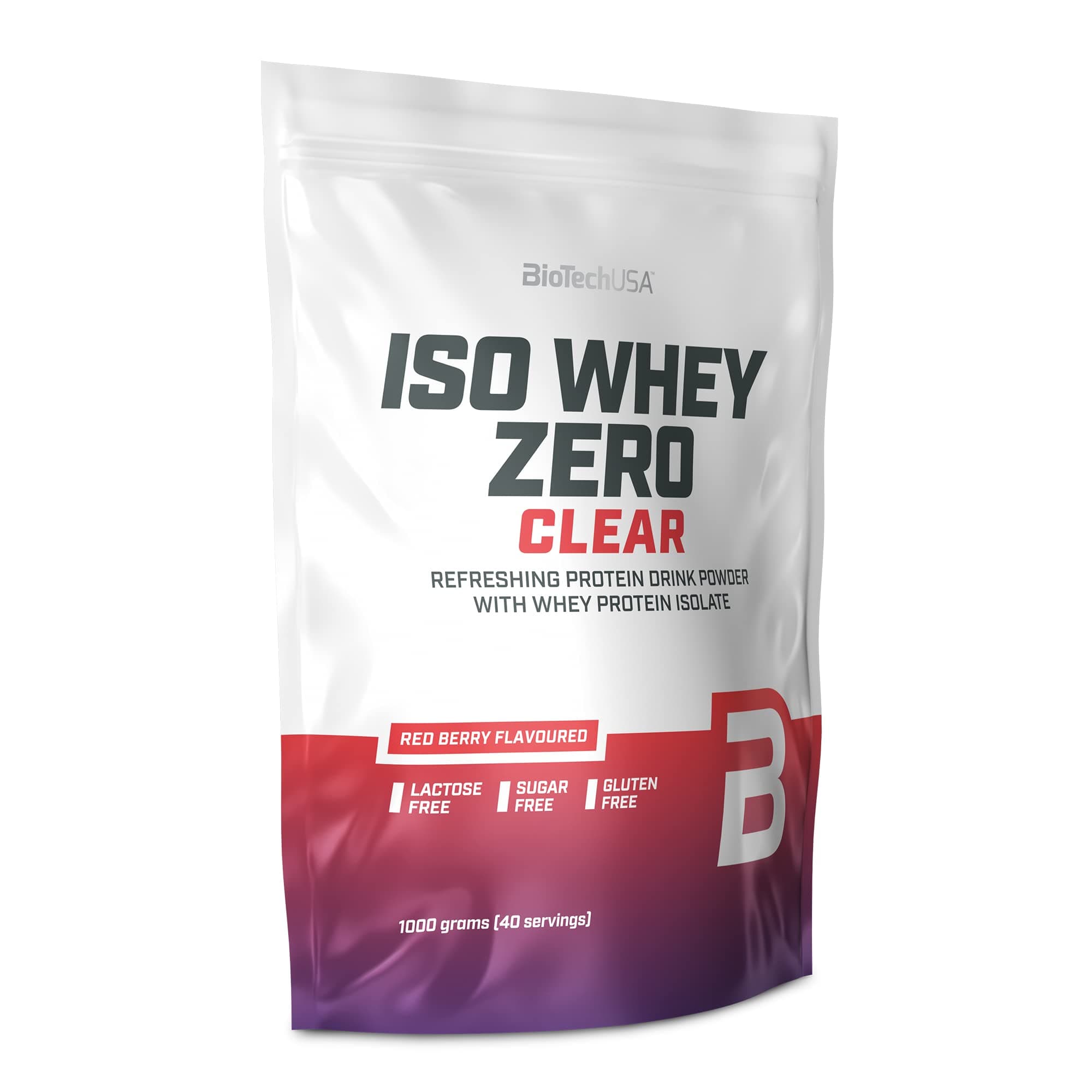 BioTechUSA Iso Whey Zero Clear Drink Powder, Refreshing, Sugar-Free, Lactose-Free, Gluten-Free, 5 Fruity Flavors, 88 kcal, 21g Protein, BCAAs, 1000 g, Red Berry