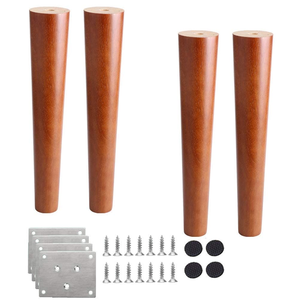 4 Solid Wood Furniture Legs,Walnut Color,Replacement Legs Oak,Wooden Table Legs,for Sofas Stools DIY Desk,Stand,Bench,Coffee Tables Feet,with Mounting Plate and Screws(50cm/19.7in