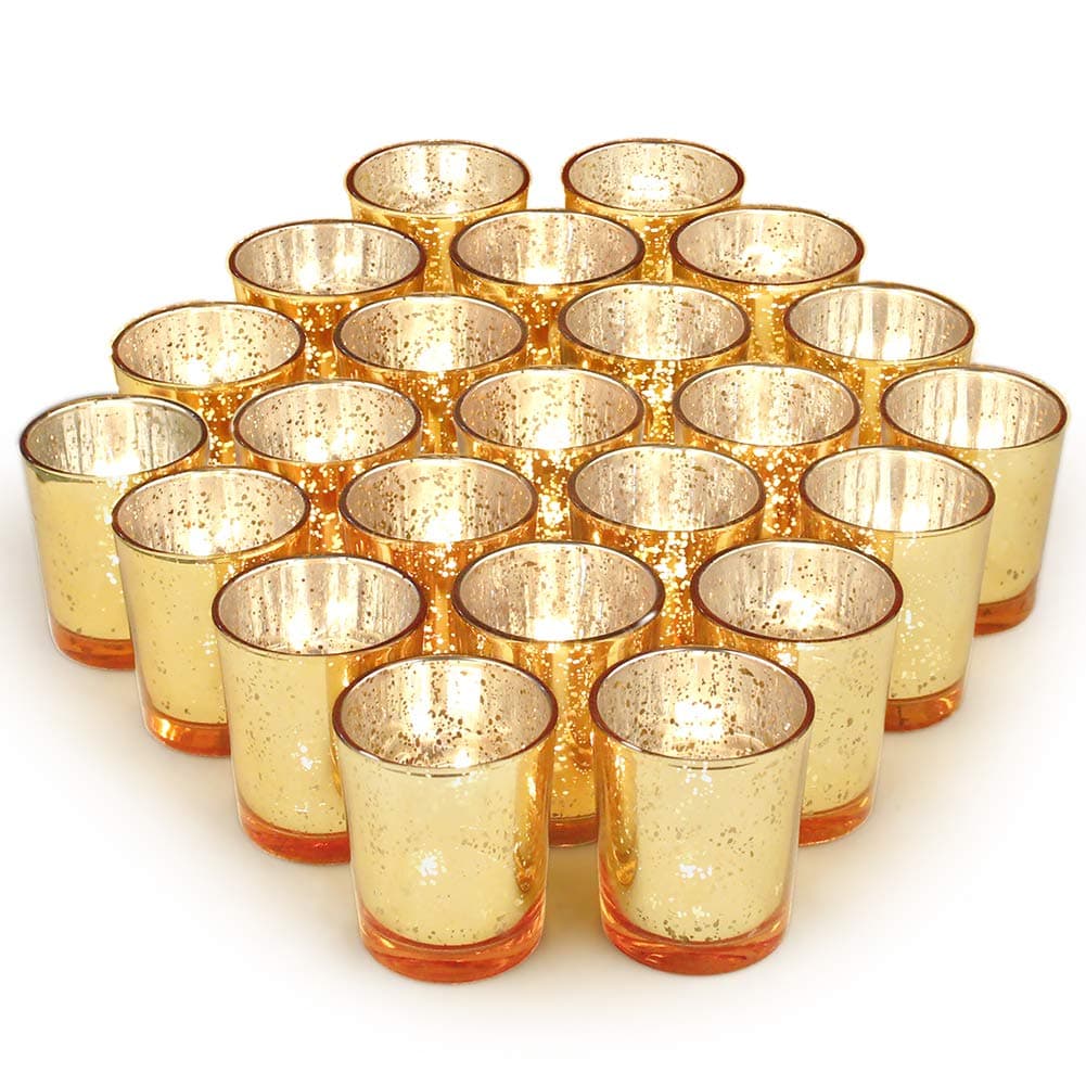 Volens Gold Votive Candle Holders, Mercury Glass Tealight Candle Holder Set of 72