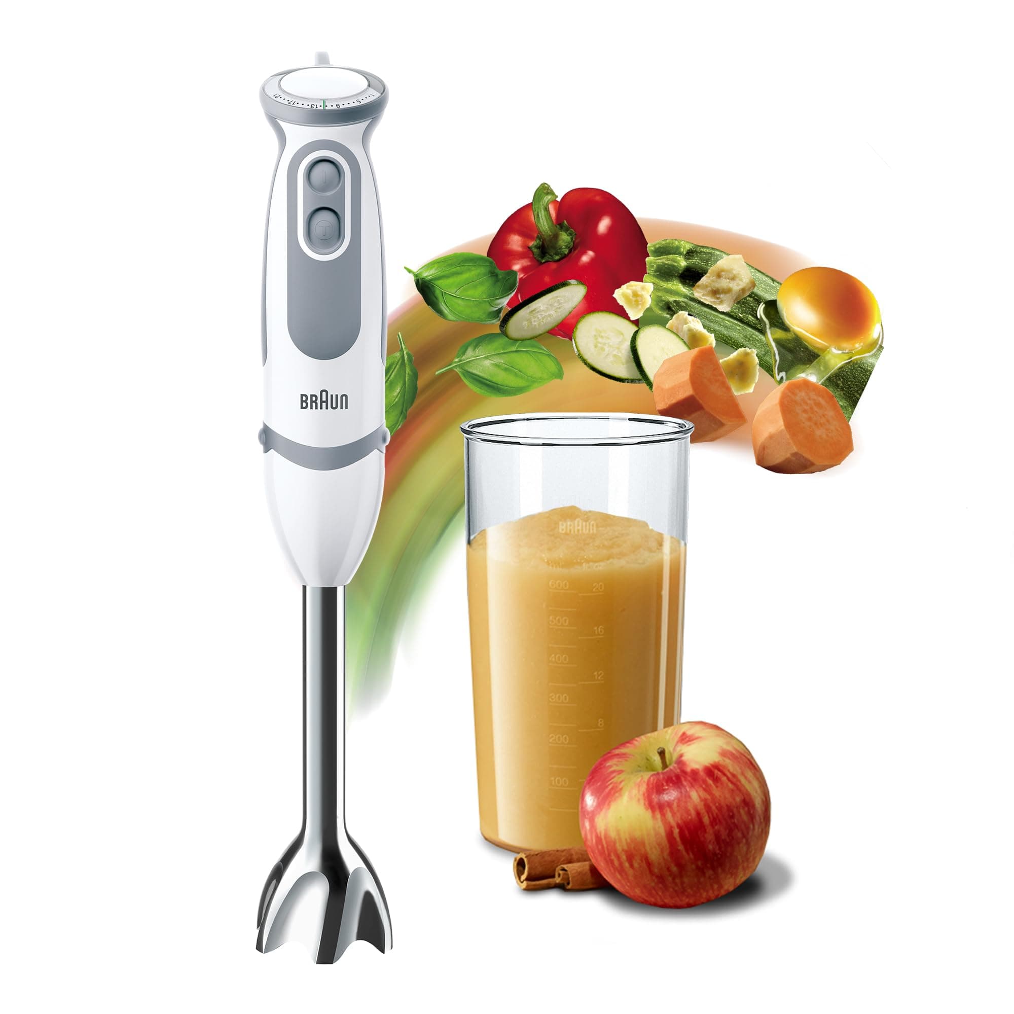 MultiQuick 5 Hand Blender, 1000W, 21 speeds, PowerBell Technology, Splash Control, One Hand Speed Wheel, Ergonomic Shape, Comfortable Soft Grip, BPA-Free Beaker - MQ 5200
