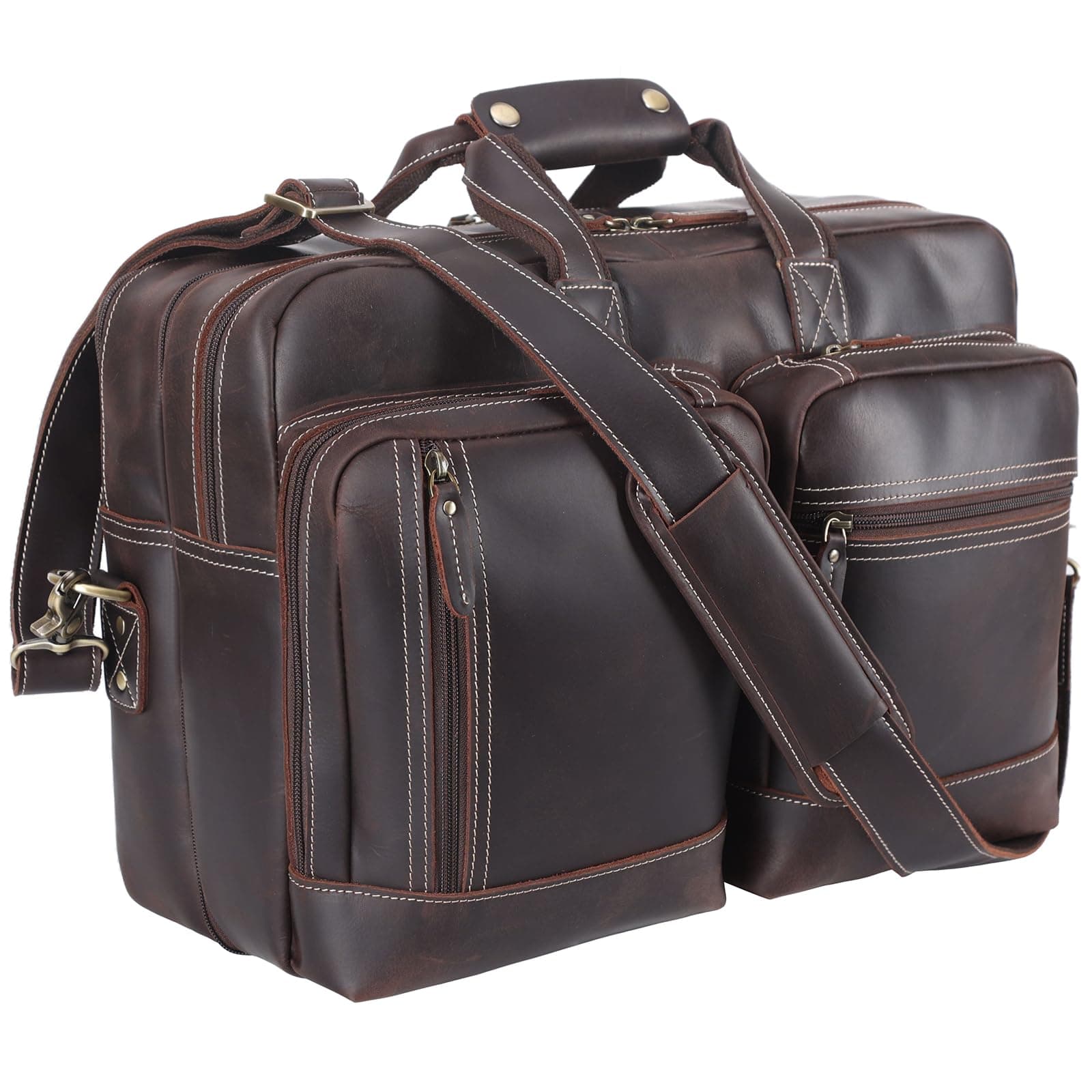 Leather Briefcase for Men Expandable Large 17 Inch Laptop Crossbody Shoulder Bag Business Travel Duffel Attache Case