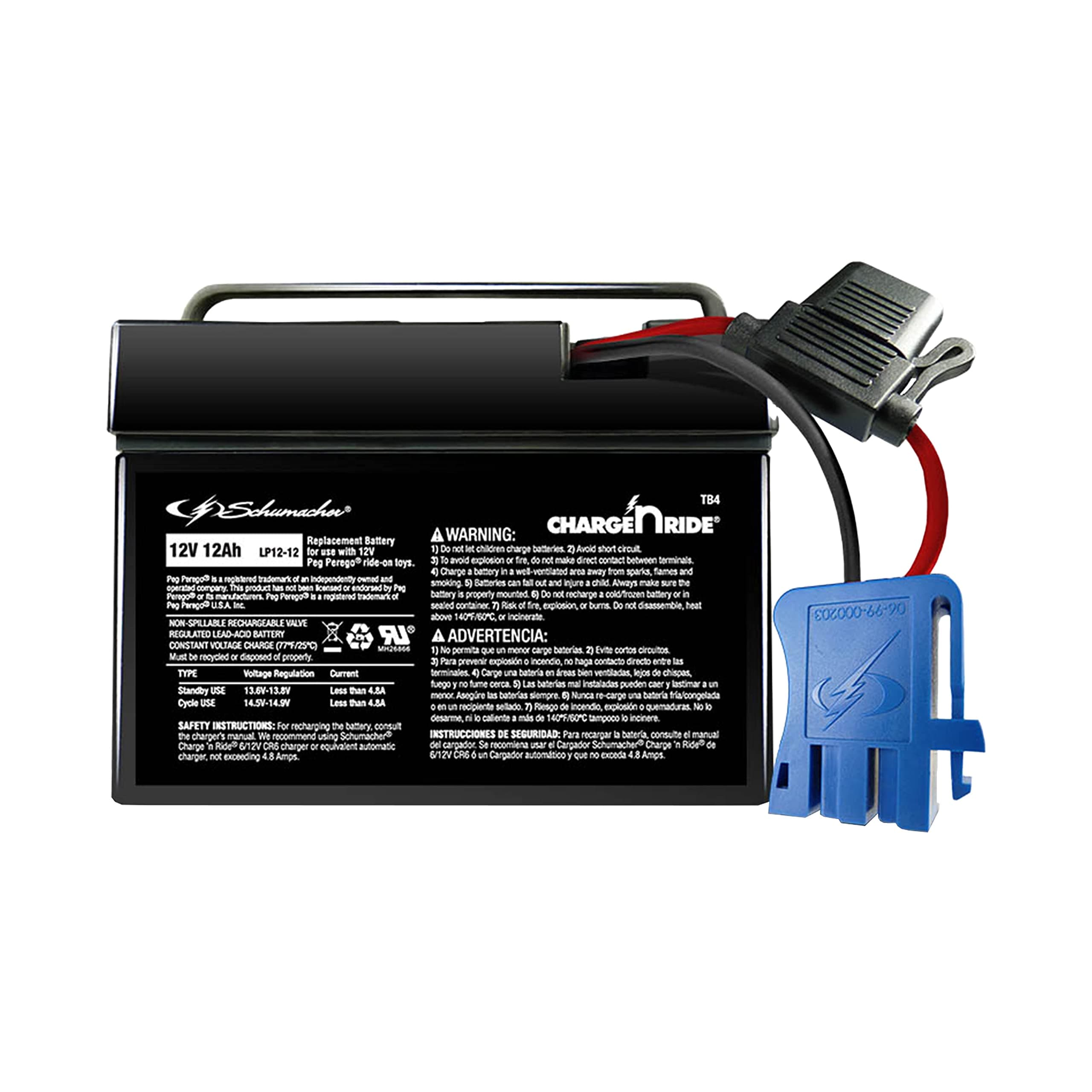 12V Battery for Ride on Toys - TB4 12V 12 Amp Hours with Replaceable Fuse - Rechargeable 12V Ride On Replacement Battery for Peg Perego Vehicles - Safe & Easy to Use