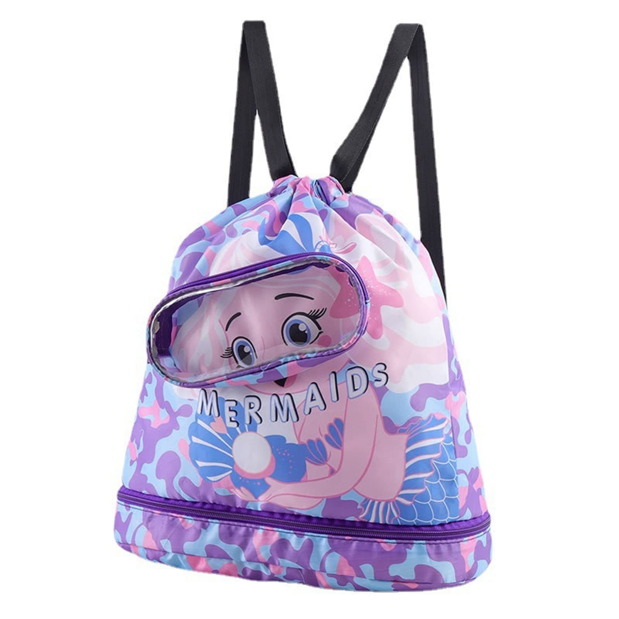 ARNUAETY Mermaid Drawstring Backpack For Children,Girls,Beach Swimming Backpack Water Resistant,Travel Drawstring Bag with Shoes Compartment,Gift for little ones