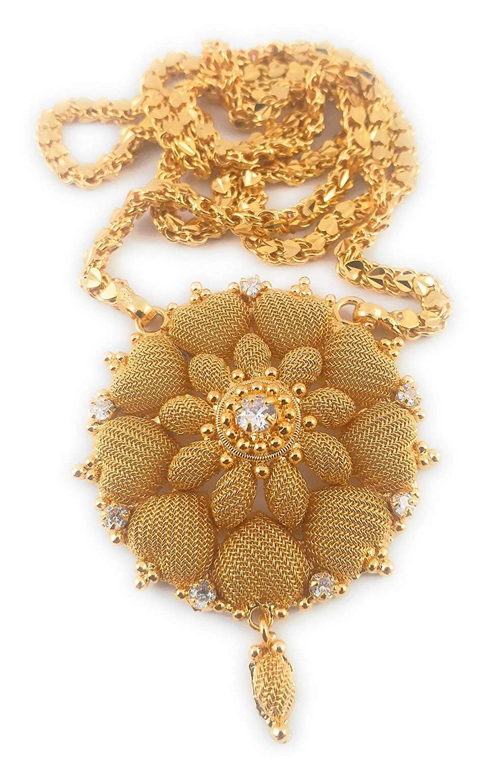 AFJ GOLD Micro Gold Plated & Copper American Diamond Traditional Designer Fashion Jewellery Dollar Chain for Women (Design 11, 24, LDE/DC-203) (Gold)