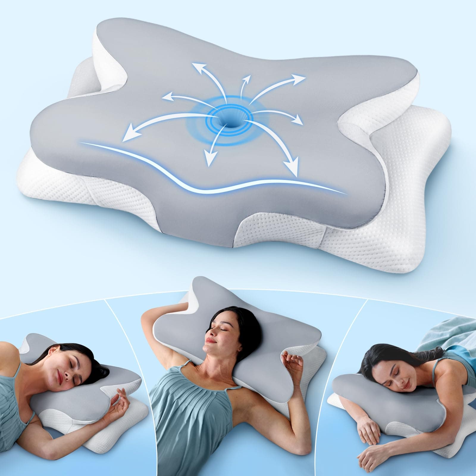 Effective Pain Relief Cervical Neck Pillow for Sleeping, Ergonomic Cooling Side Sleeper Pillow for Neck Support, Odorless Orthopedic Contour Memory Foam Pillows, Bed Pillow for Back Stomach Sleeper