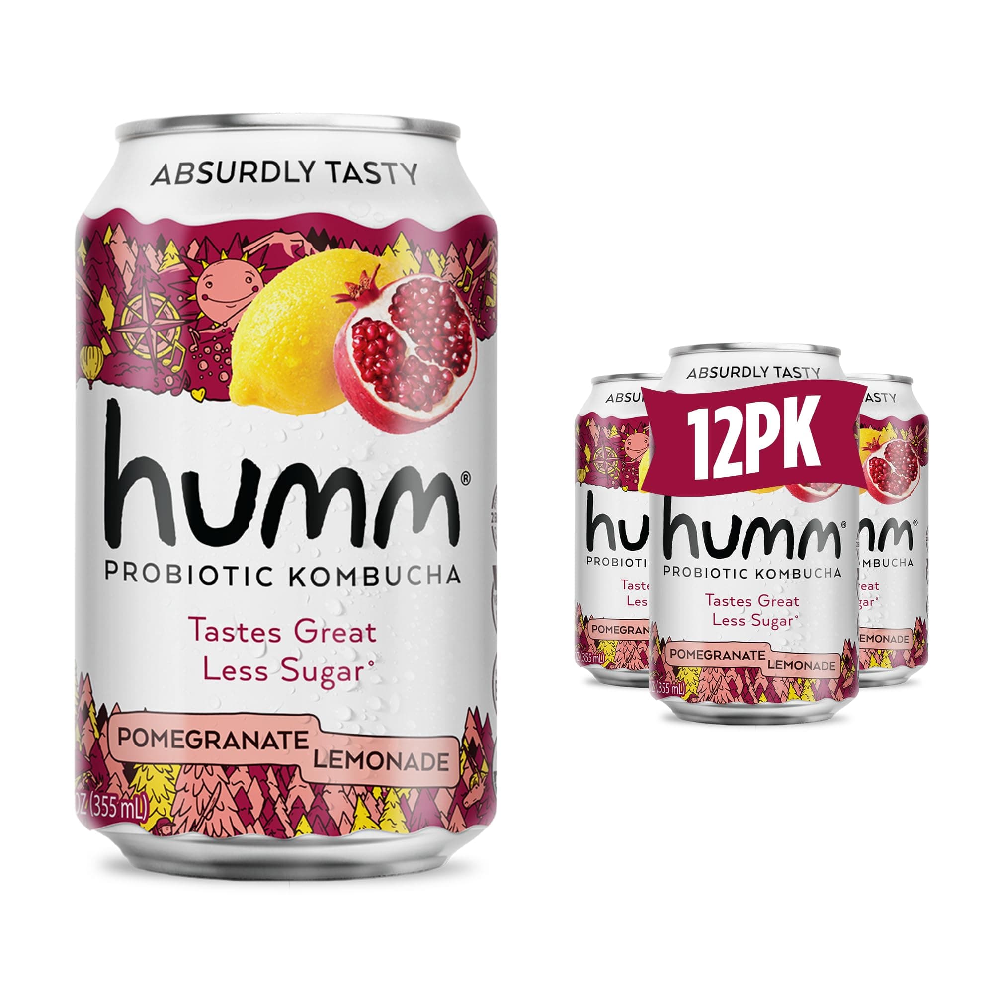 Kombucha Pomegranate Lemonade, Organic, Vegan & GMO Free (12 Pack)