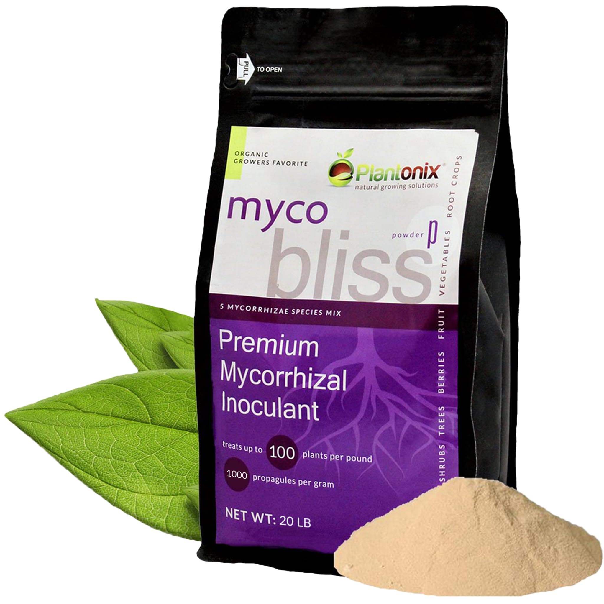Myco Bliss Powder (20lbs) - Mycorrhizal Fungi for Soil - 5 Strain Mycorrhizal Inoculant with 1000 Propagules Per Gram - Highly Concentrated Mycorrhizae for Plants, Potting Soil, & Garden Soil