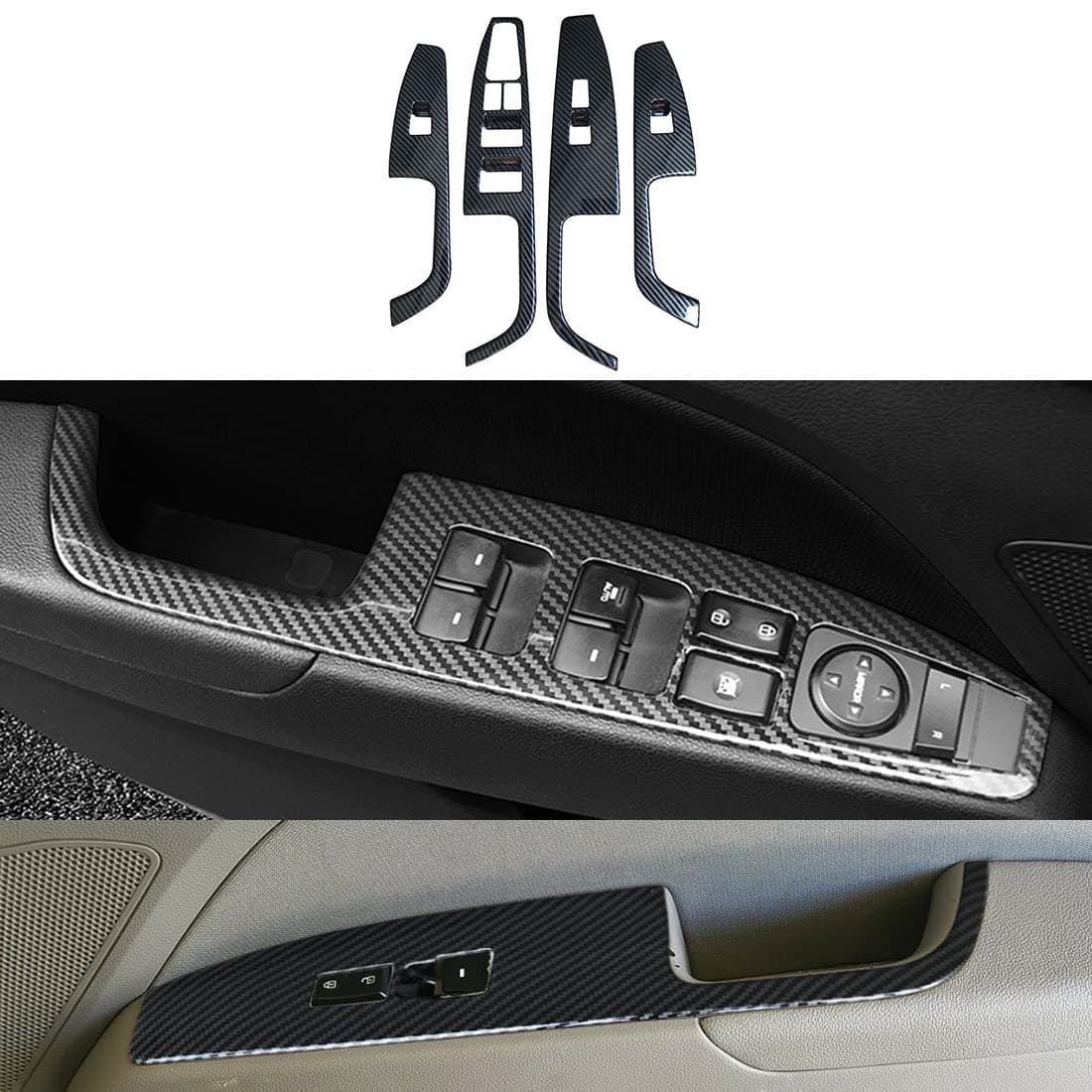 ruihe 4pc Carbon Fiber Color Automobile Door Window Control Panel Cover Trim Fit for Hyundai Elantra 2017 2018 2019 2020 North American Version Rear Door Without seat Heating