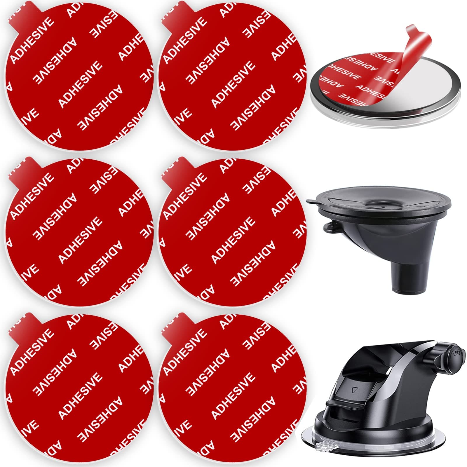 AZXYI 6 Pack 53mm(2.09inch) Adhesives for Suction Cup Replacement, Windshield Mount Adhesive Replacement Kit, Compatible with Mounting Disk, GPS Dash Cam and Socket Car Dashboard Suction Cup Mount
