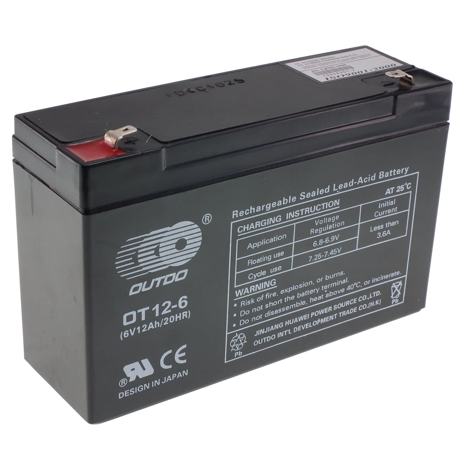 6v Rechargeable Sealed Lead Acid - AGM - VRLA Battery (6V 12Ah)