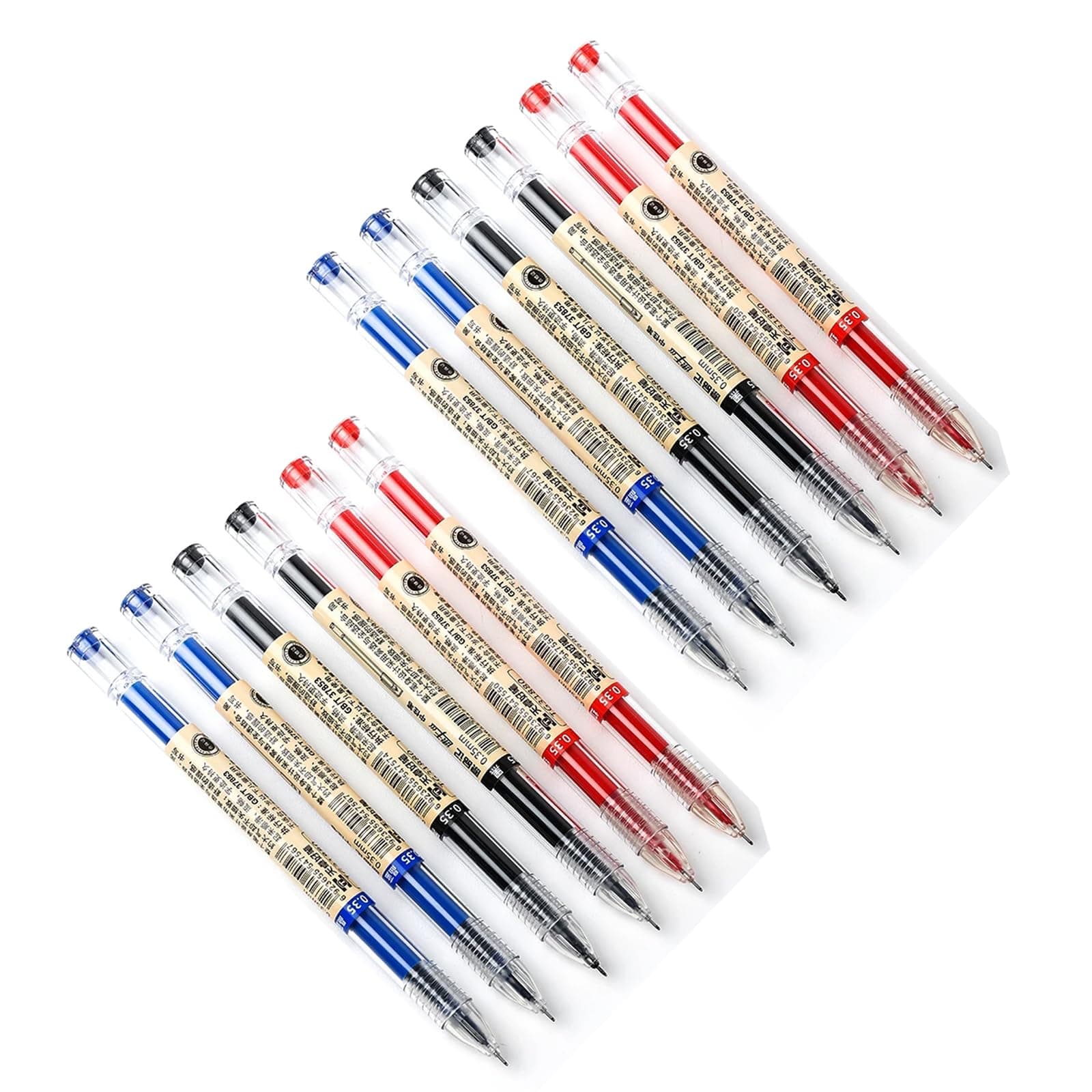 Gel Ink Quick Drying Liquid Pen - Fine Point 0.38 mm Japanese Style Ballpoint Marker for School, Office, Student Exam Writing - Technical Stationery Supply 12Pcs (4 Black, 4 Blue, 4 Red)