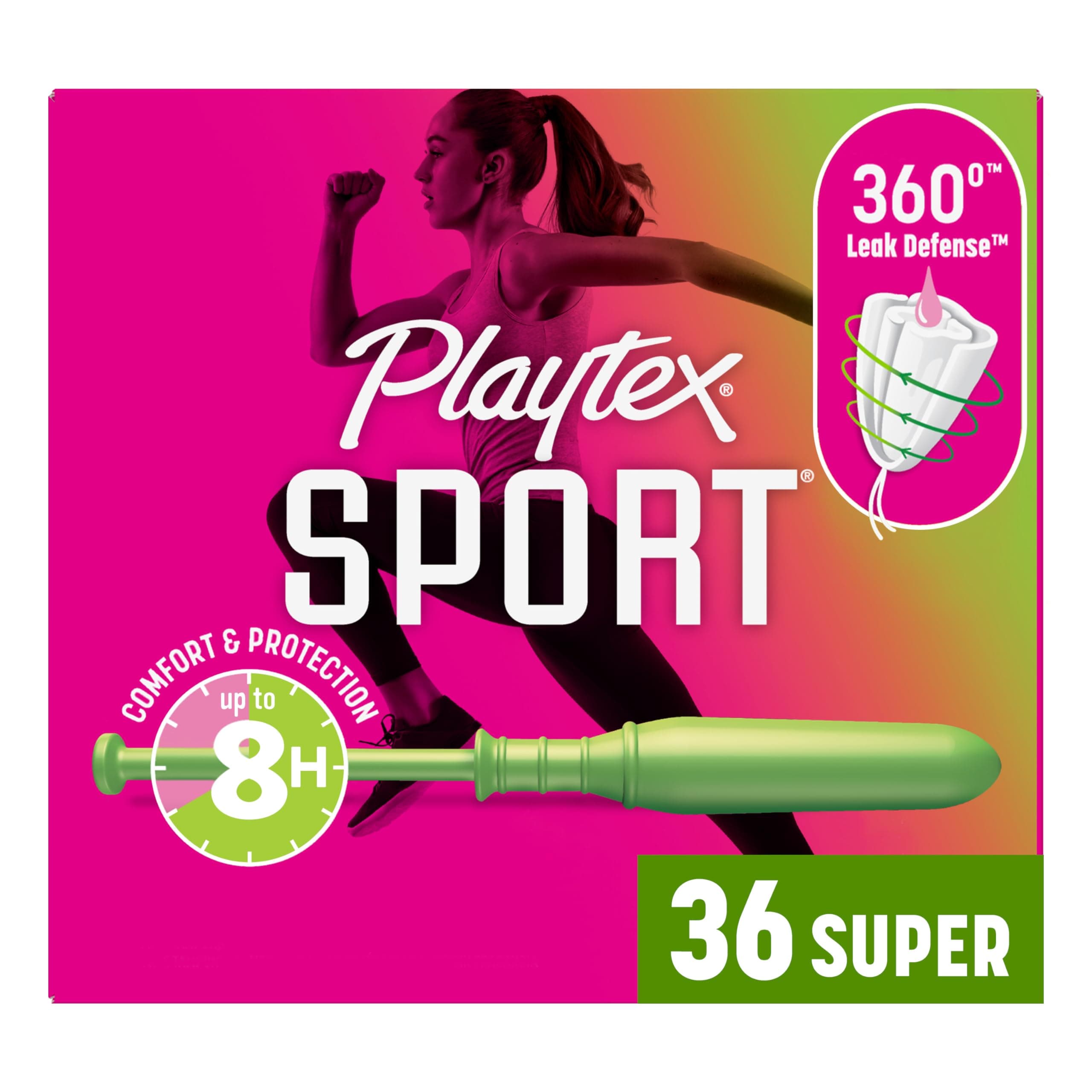 Sport Tampons Super Absorbency, Fragrance-Free - 36ct | Super Tampons for Women, Feminine Care, Playtex Tampon with 360 Leak Defense