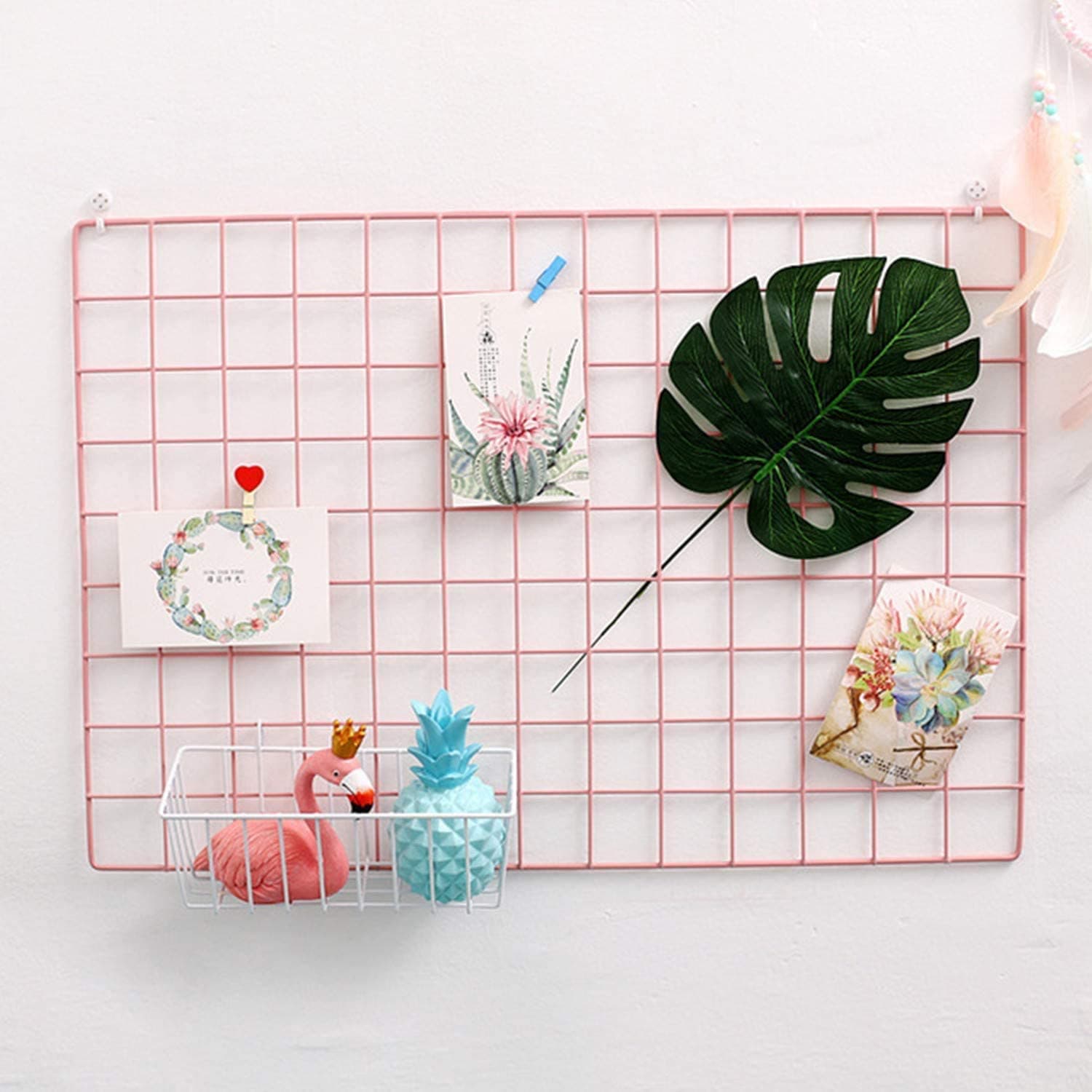 Steel Grid Rectangular Photo Frame For Wall Clip Holder Photo Frame Multi Functional Creative Mesh Wall Gridiron Hanging Frame Photo Key 1Pcs Frame (30&30Cm Pink)