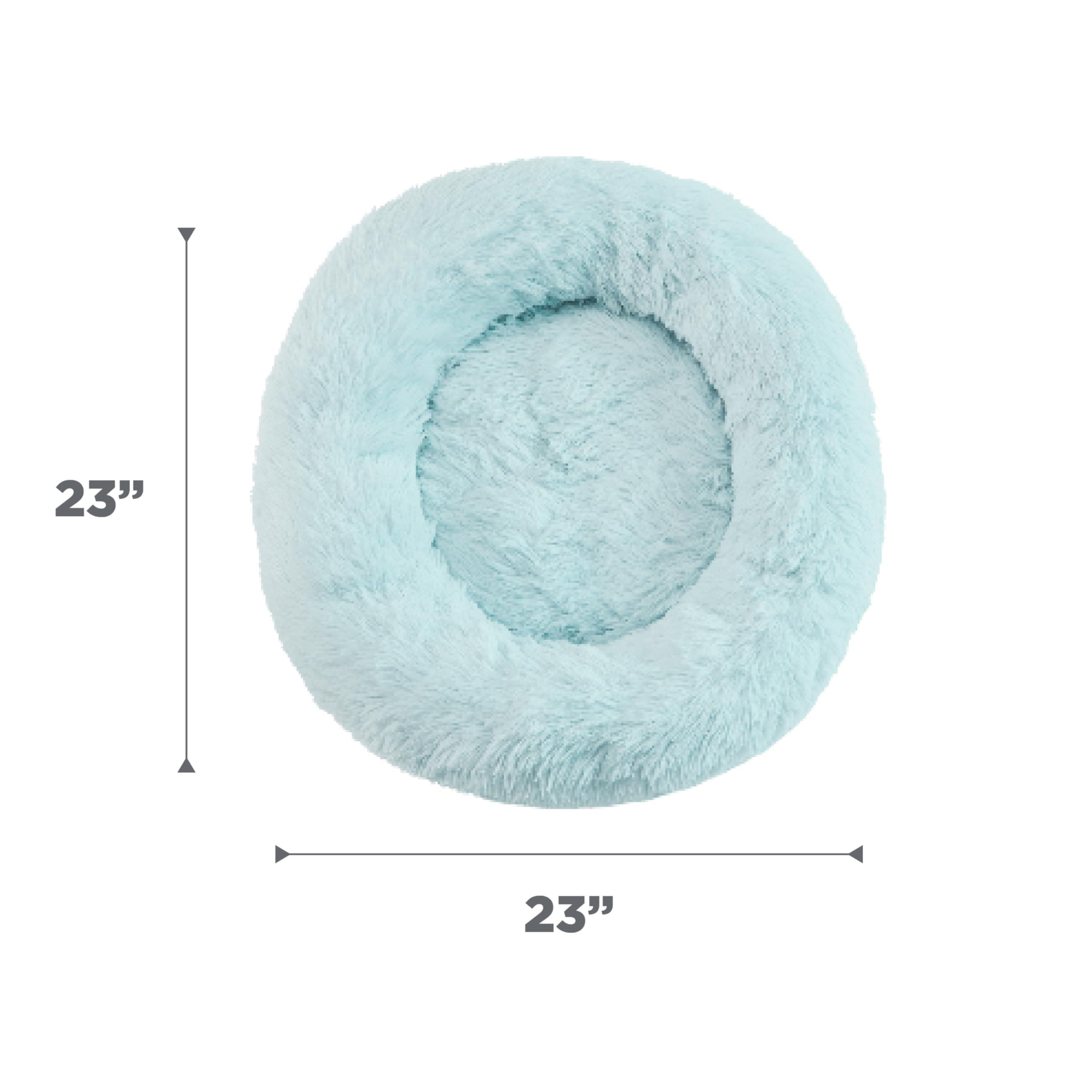 Best Friends by Sheri Original Calming Donut Dog and Cat Bed, Shag Faux Fur, Baby Blue, (23in x 23in) - Anxiety Relief for Pets Up to 25 lbs