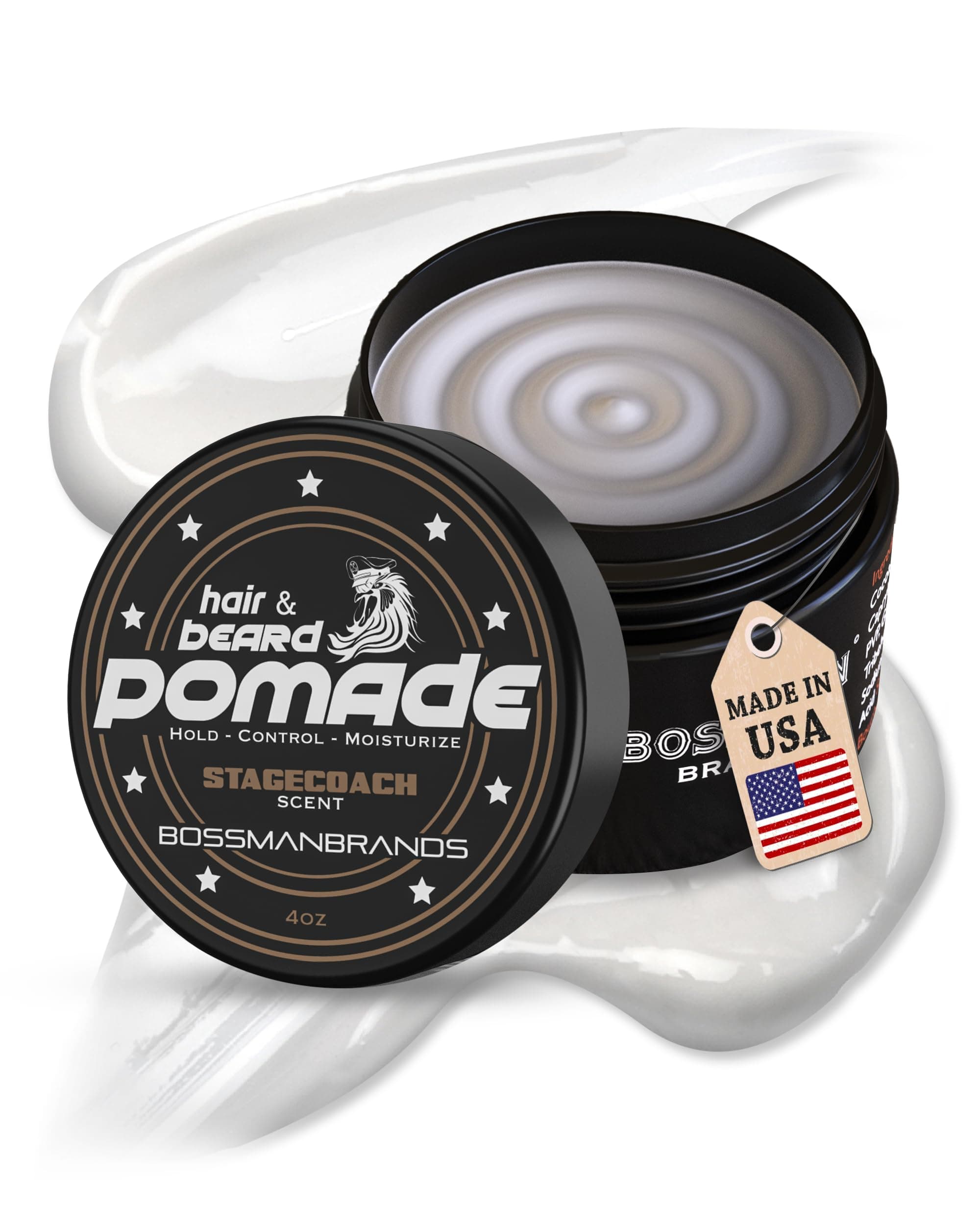Bossman Hair & Beard Pomade for Men (Stagecoach Scent) – Medium Hold & Moisturizing for Hair, Beard & Mustache Styling – Made in USA