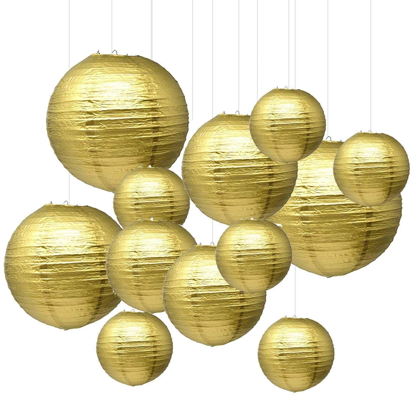 Sonnis Sliver Paper Round Lanterns for Birthday Wedding Party Decorations Crafts (1-Pack of 12) (Gold)