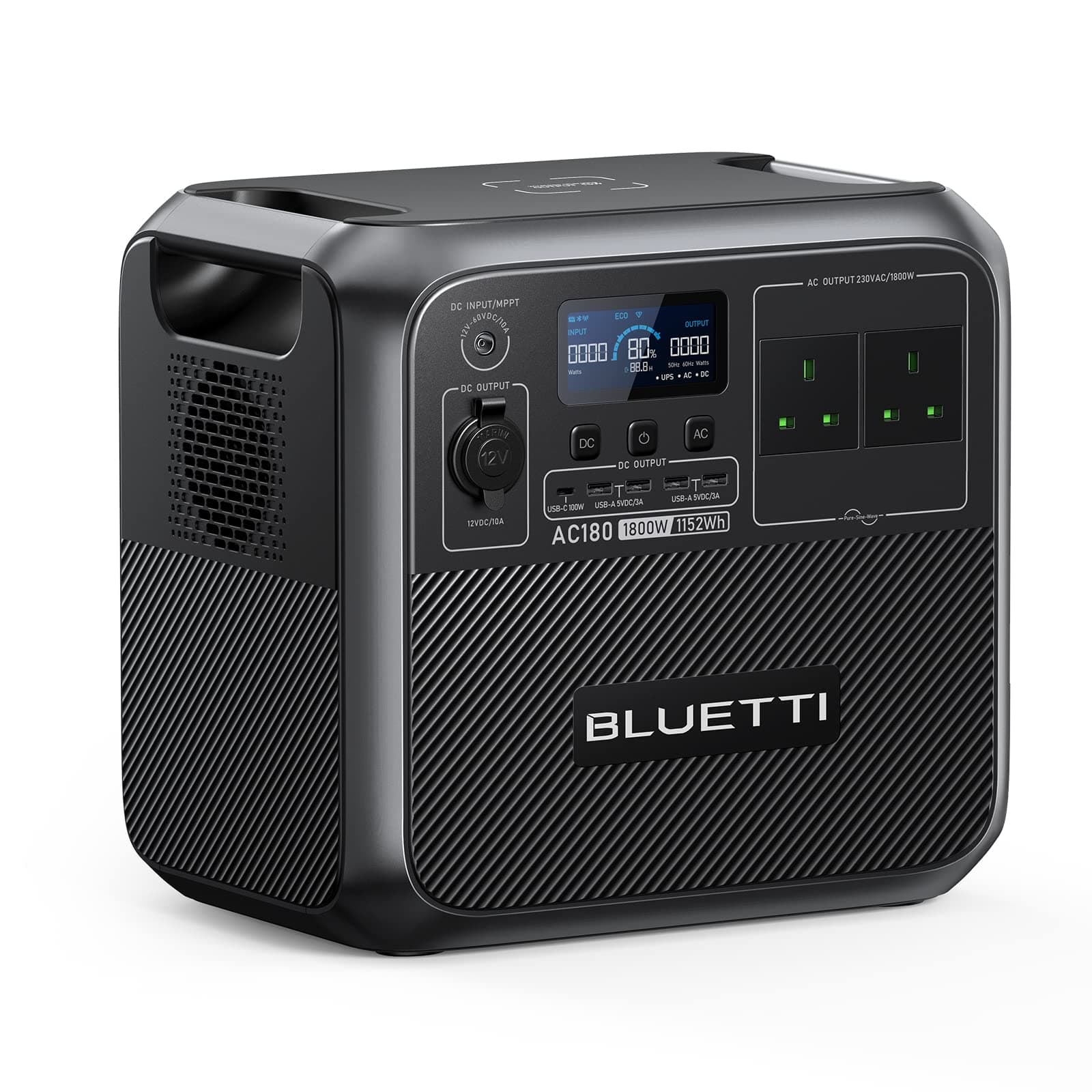 BLUETTI Portable Power Station AC180, 1152Wh LiFePO4 Battery Backup w/ 2 1800W (2700W peak) AC Outlets, 0-80% in 45Min, Solar Generator for Camping, Off-grid, Power Outage
