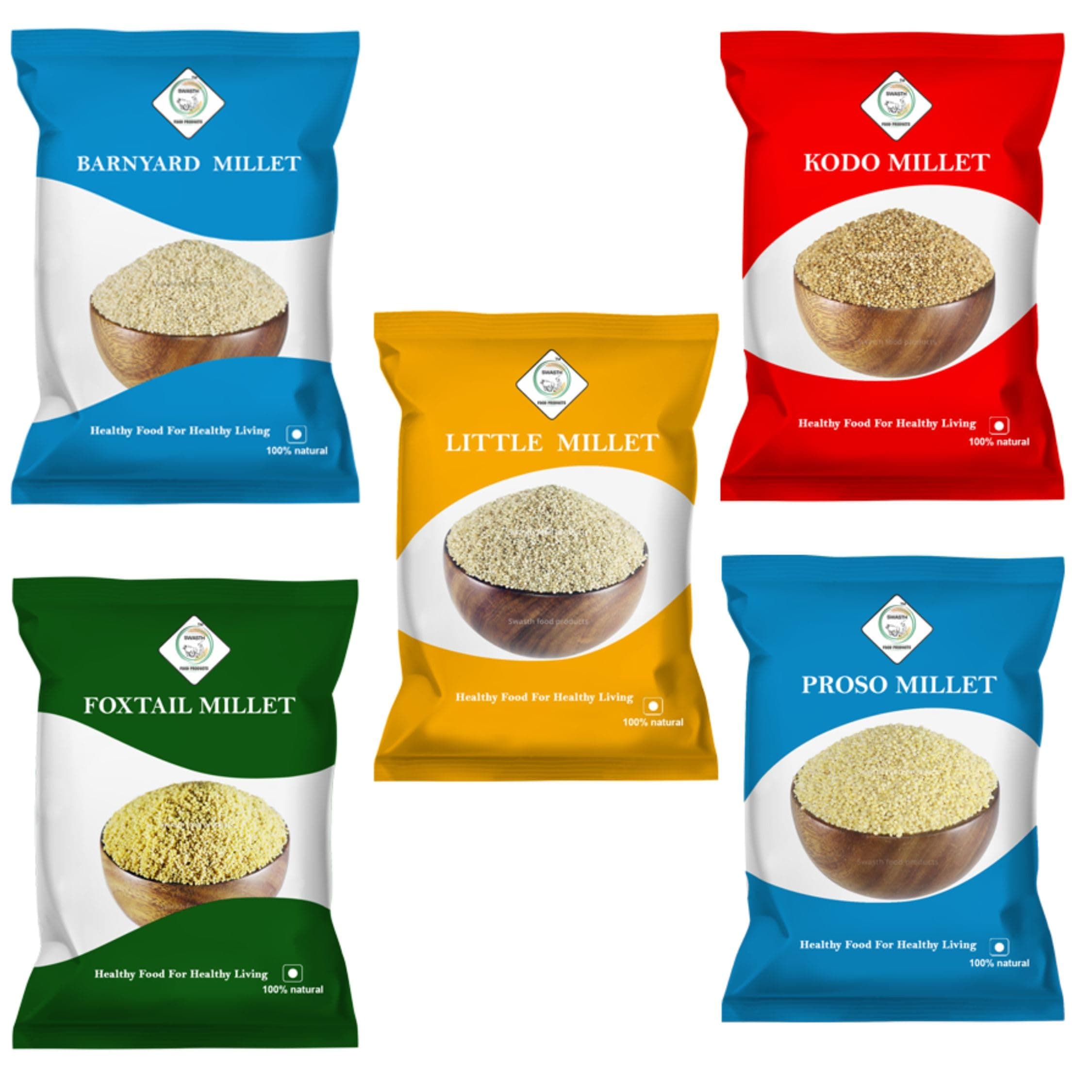 - Swasth millets combo pack | Whole Grain |Gluten Free | No Chemicals | High Plant Protein and Fibre | Rice Replacement | Unpolished positive millets | High Grade Whole Grain | (combo pack of 5 900-g each )(Foxtail , Kodo, Proso , Little , Barnyard )