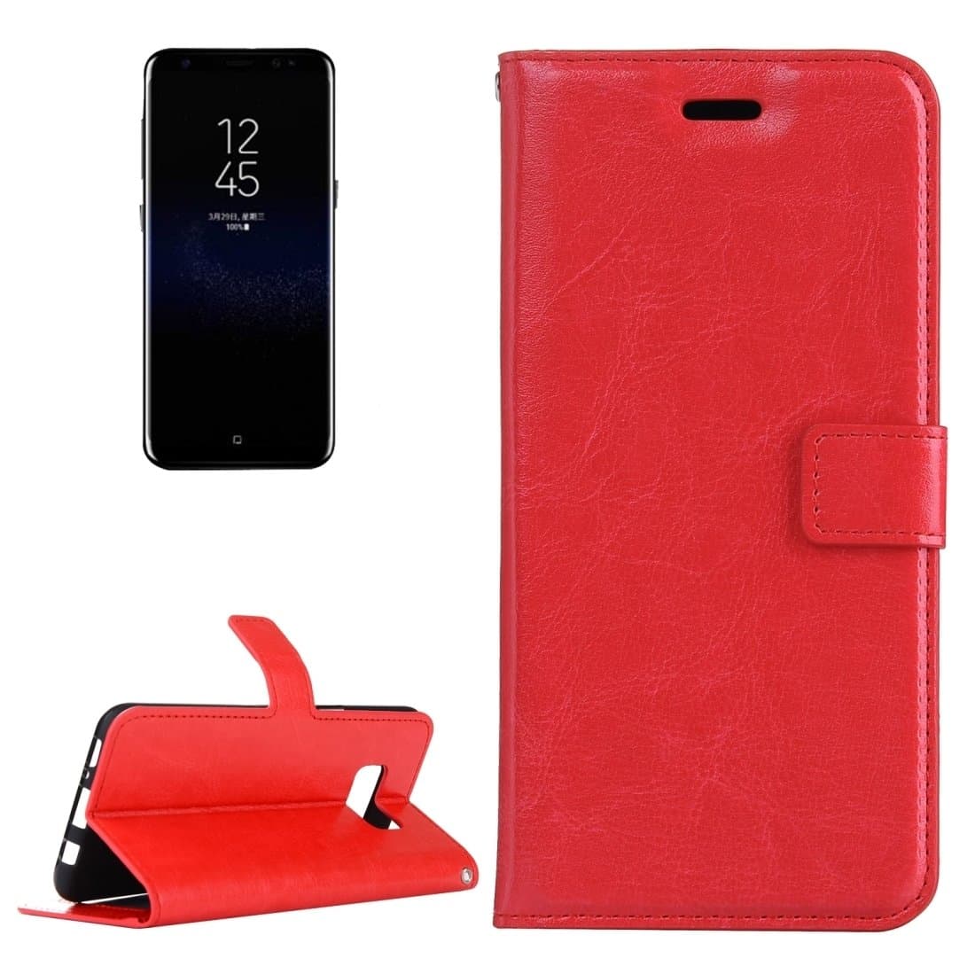Retro Unhinged Horse Texture Horizontal Toss Leather Case With Holder & Card Slots & Wallet & Photo Frame& Lanyard For Samsung Galaxy S8 Cell Phone Case YUCPING (Color : Red)