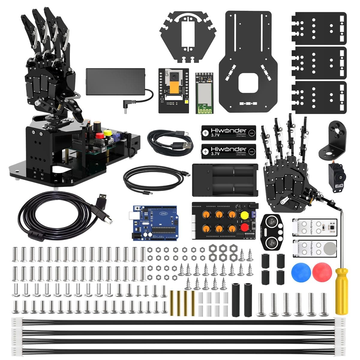 Robot Hand with Arduino Open Source AI Bionic Robotic Hand Five Fingers Solely Movement Mechanical Arm DIY Smart Robot & Engineering Kits, Science/Coding/Programming Set, Standard Kit