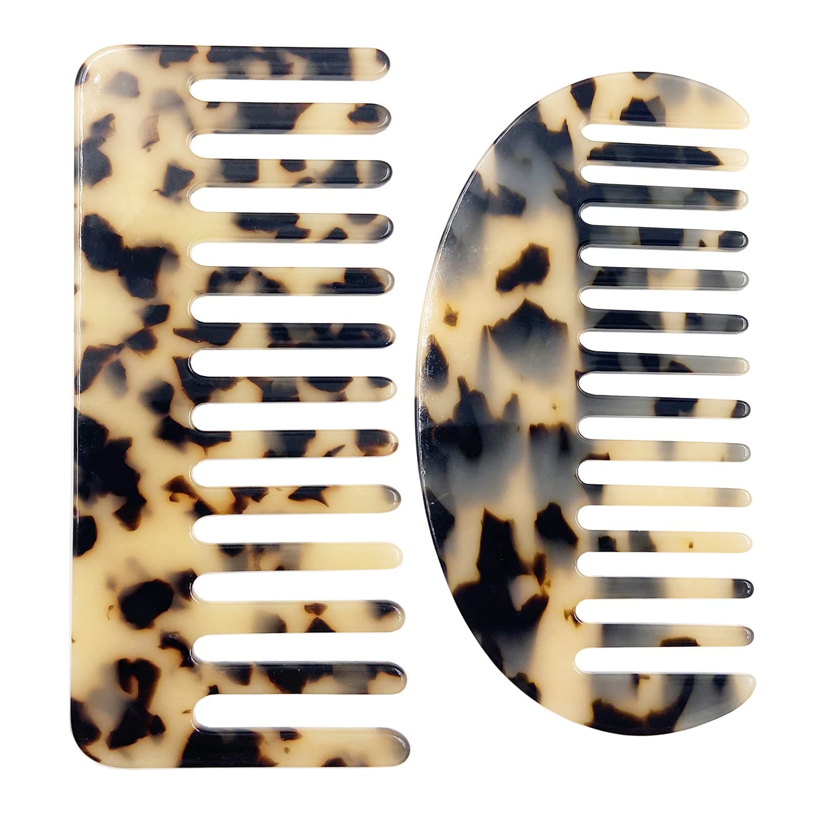 Large Wide Tooth Tortoise Shell Comb, 2 Pack French Hair Detangling Comb Wide Tooth Pocket Combs for Thick Curly Wavy Wet and Dry Hair (B)