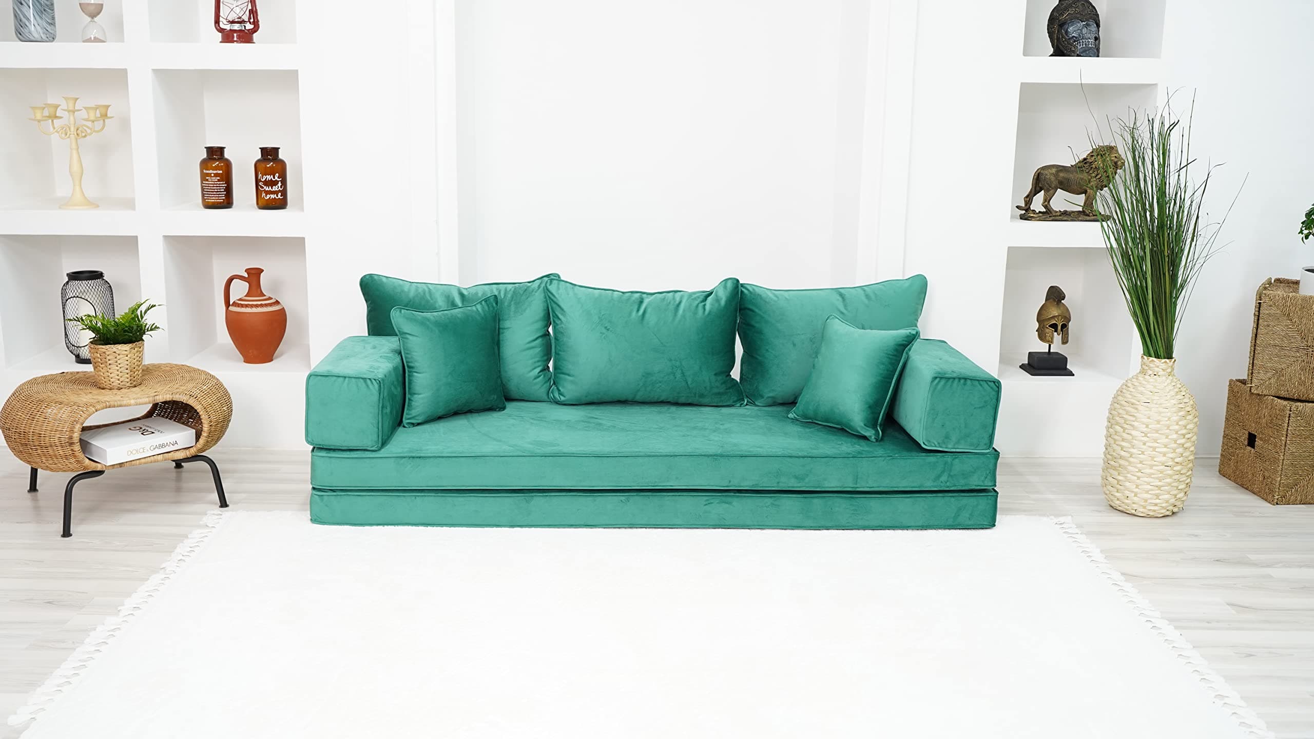 Green Velvet Floor Sofa, Velvet Fabric Floor Couch, Handmade Livingroom Sofa, Moroccan Livingroom Home Decor, Arabic Floor Seating