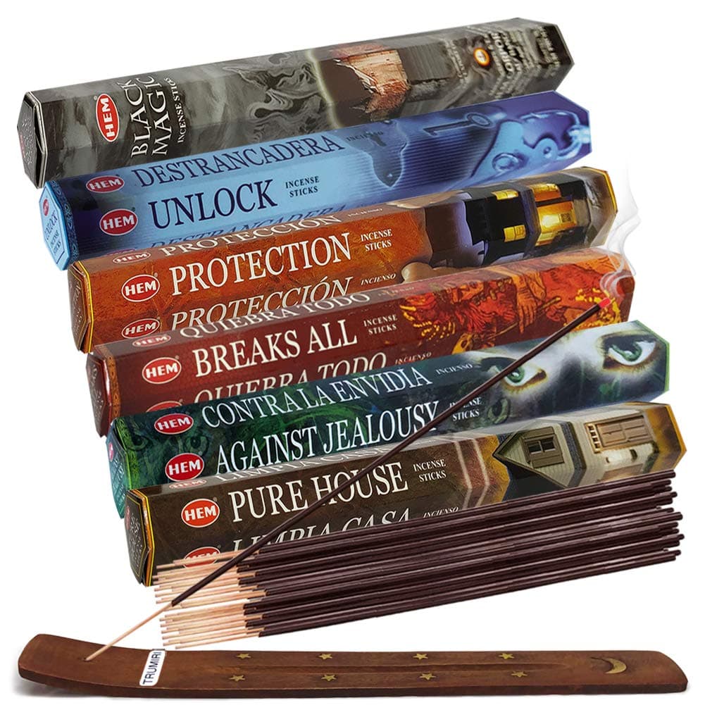 Hem Incense Sticks Variety Pack #21 and Incense Stick Holder Bundle with 6 Witchcraft Themed Fragrances