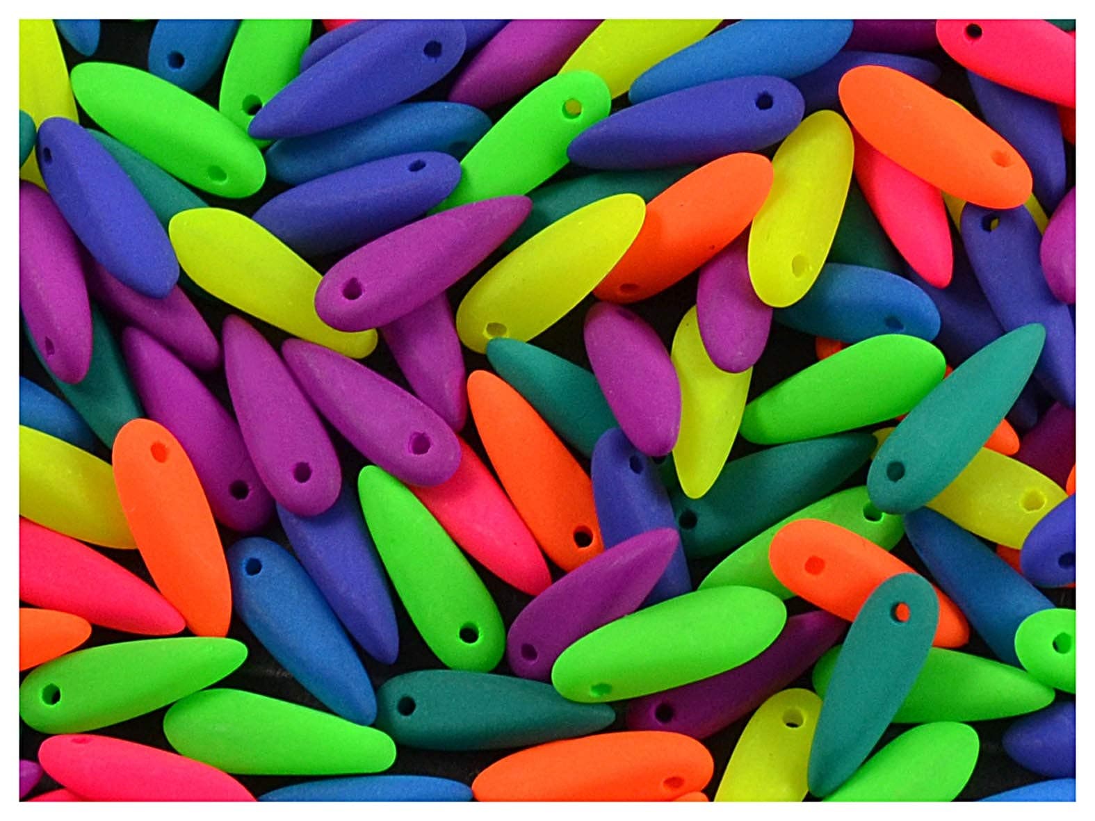 Czech Glass Dagger Beads Small Estrela NEON (UV Active) 10x3mm, Mega Mix - 50 Pieces