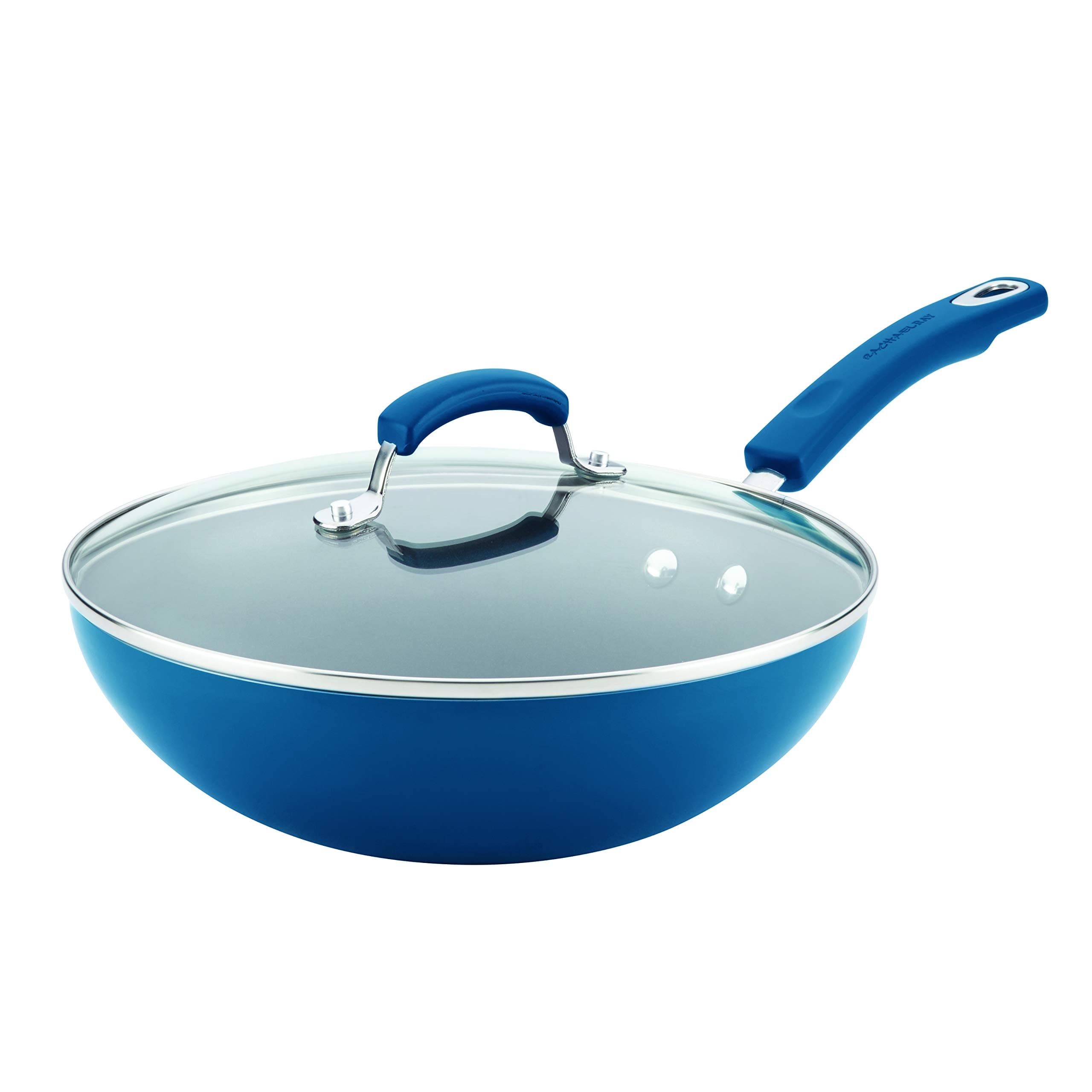 Rachael Ray Brights Nonstick Wok/Stir Fry Pan/Wok Pan with Lid - 11 Inch, Marine Blue Gradient