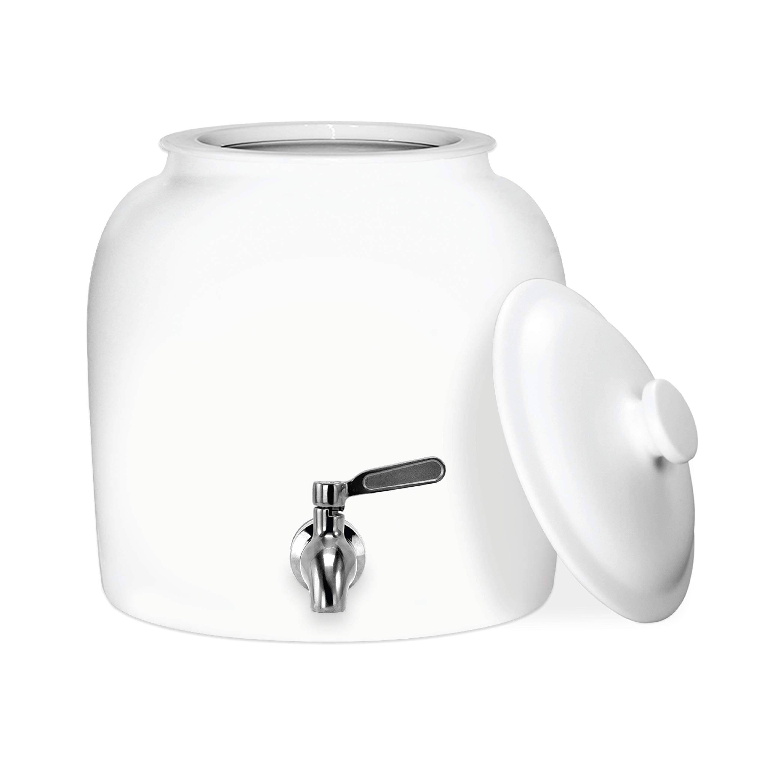 Geo Sports Porcelain Ceramic Crock Water Dispenser, Stainless Steel Faucet, Valve and Lid Included. Fits 3 to 5 Gallon Jugs. BPA & Lead Free (Solid White)