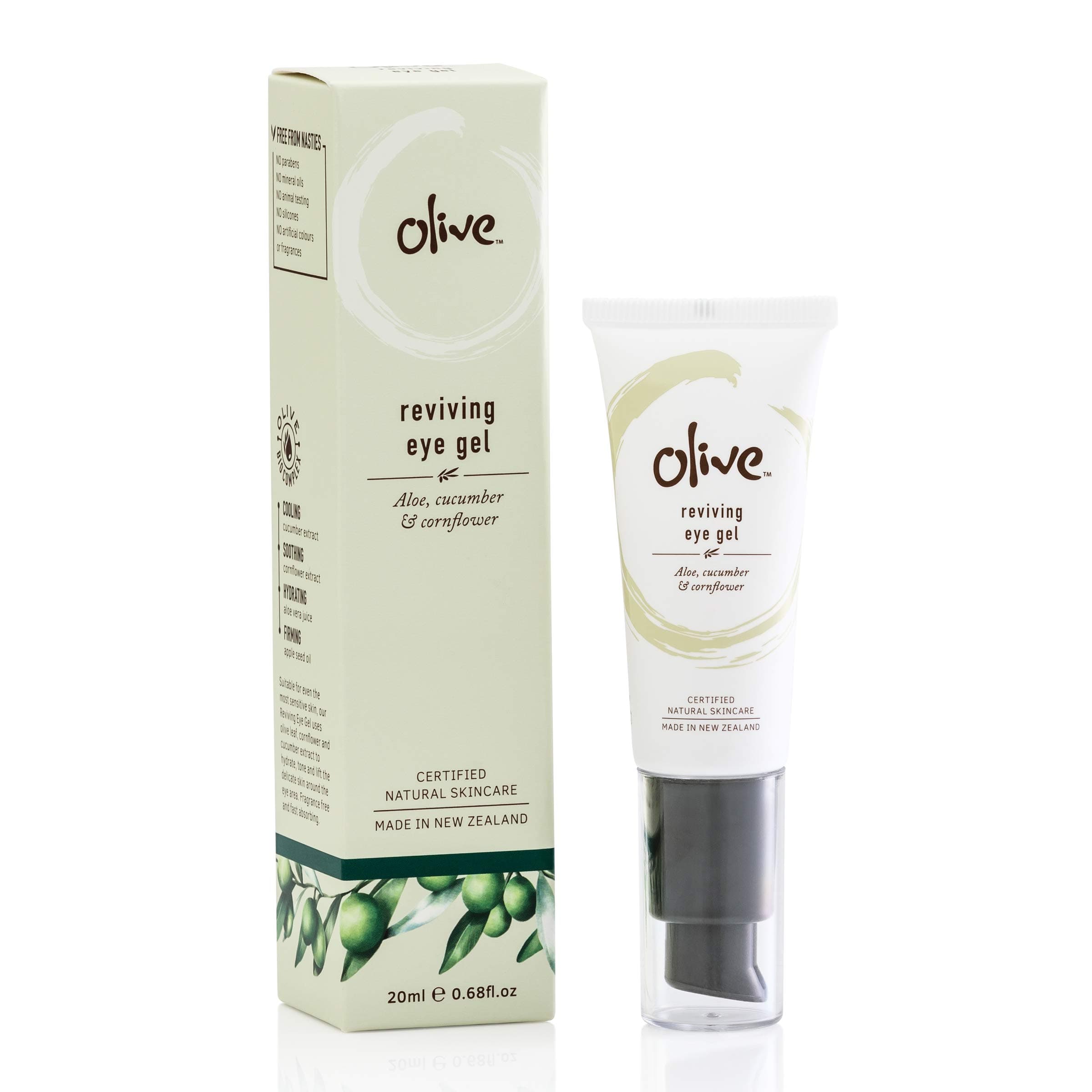 Olive Certified Natural Skin Care, Reviving Eye Gel, 0.68oz Bottle