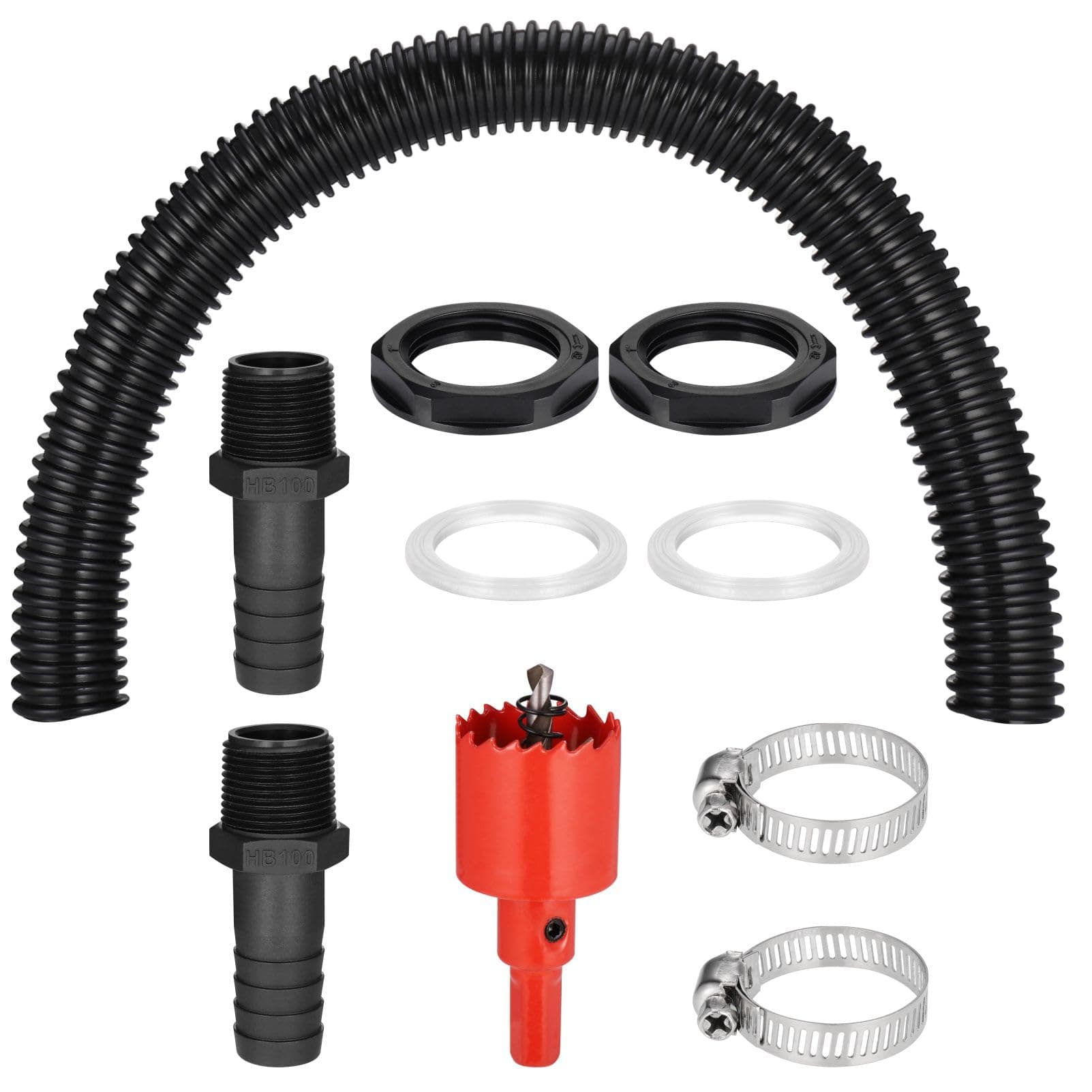 Water Butt Connector Kit, 2Pcs 25mm Connection with 50cm Flexible Hose Pipe & Fittings Joining 2 Tanks, Butts, Rain Barrels Together (Male Thread), 3.5x50cm (G013-01)