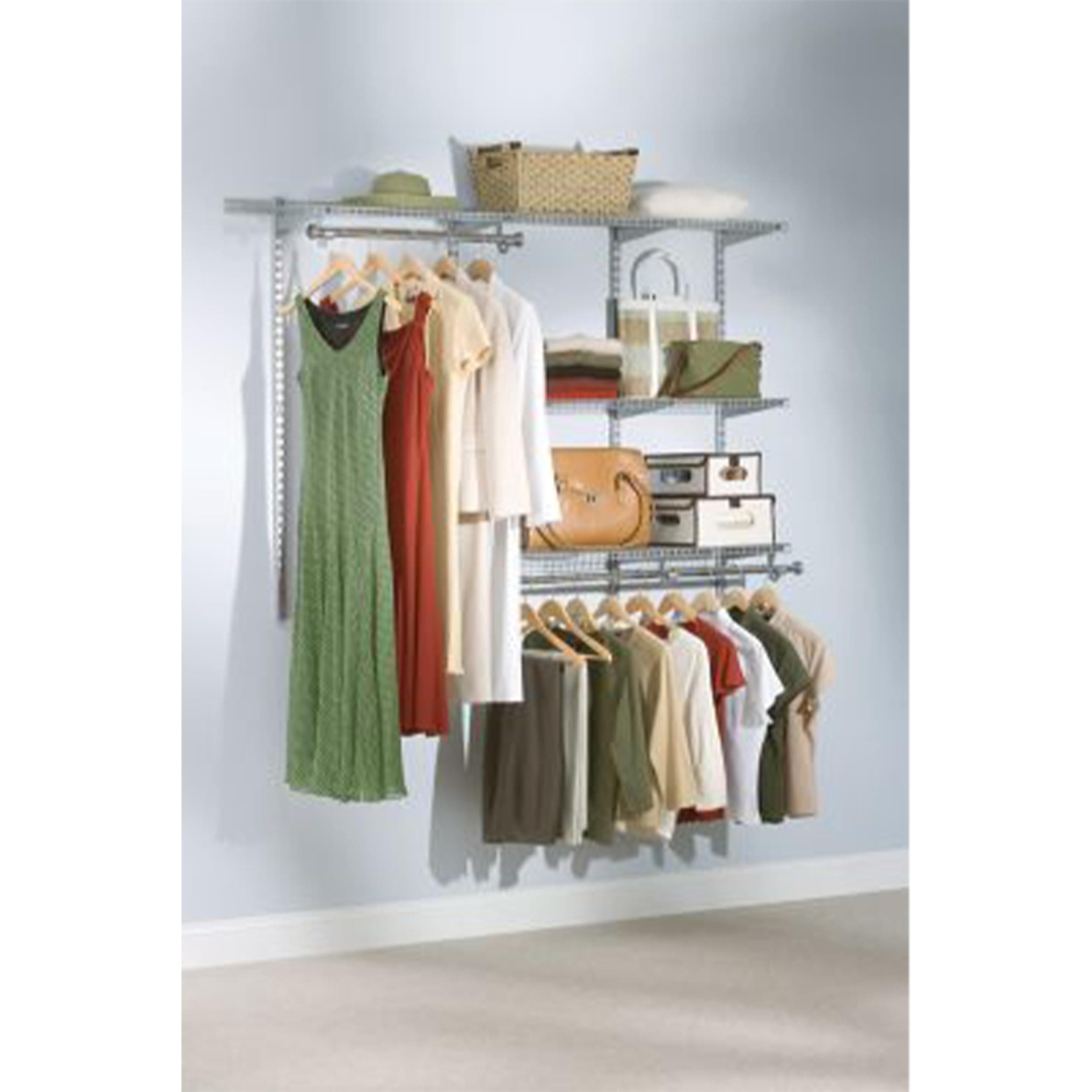 Rubbermaid Configurations Deluxe Closet Kit, Titanium, 3-6 Ft., Wire Shelving Kit with Expandable Shelving and Telescoping Rods, Custom Closet Organization System, Easy Installation