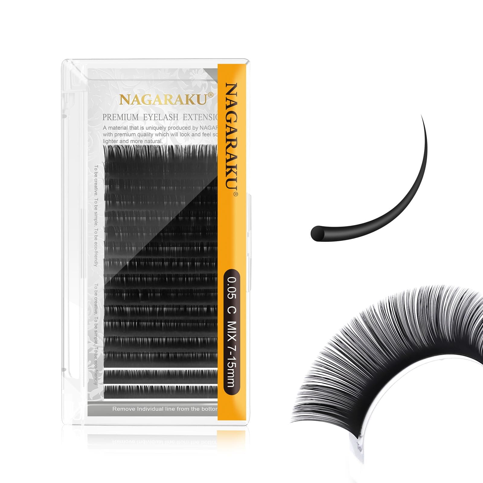 NAGARAKU Eyelash Extensions Individual Mega Volume Lashes Manual Fan 0.05mm C Curl 7-15mm Mix Tray Classic Matte Black Natural False Lash 16 Rows