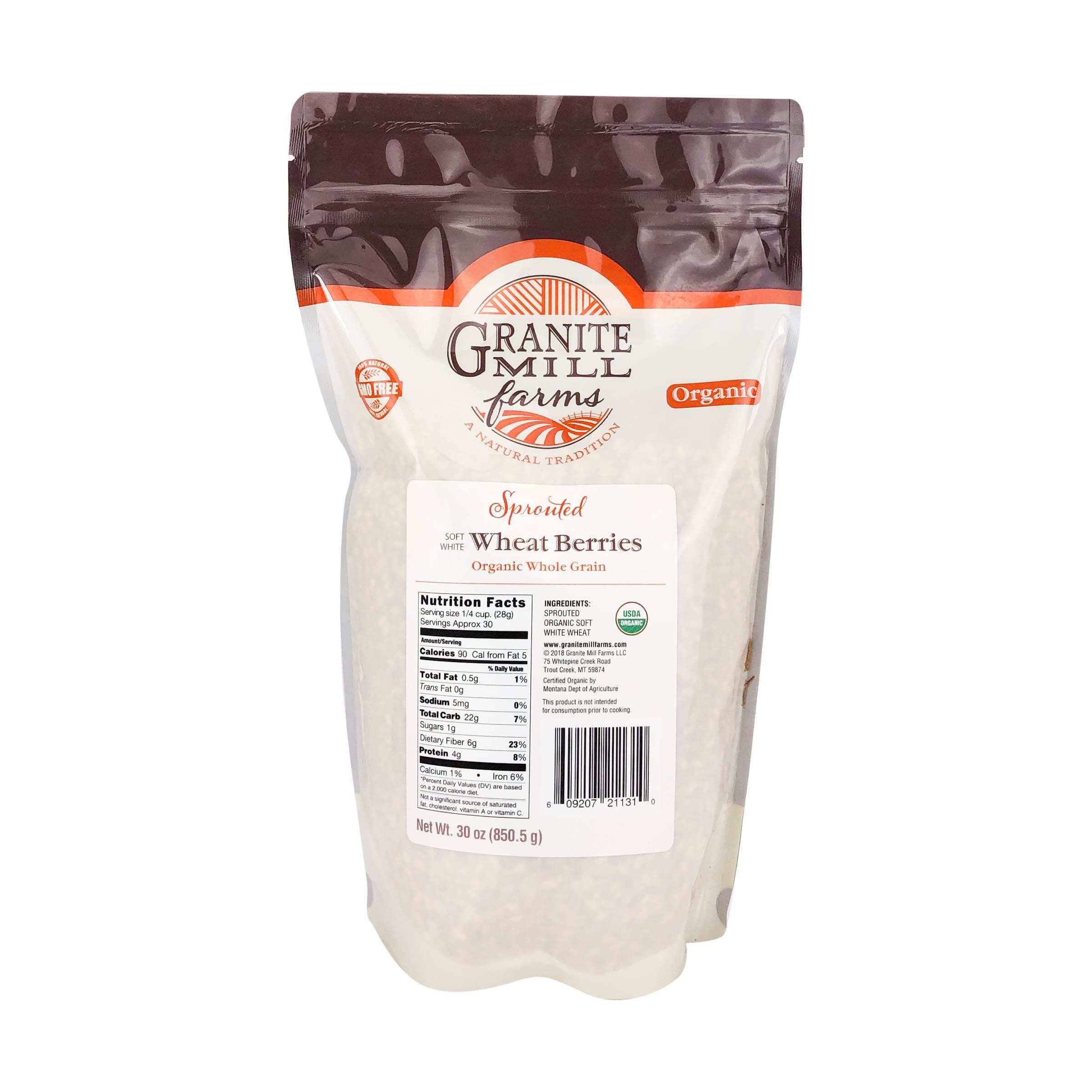 Granite Mill Farms Organic Sprouted Soft White Wheat Berries, 30 OZ