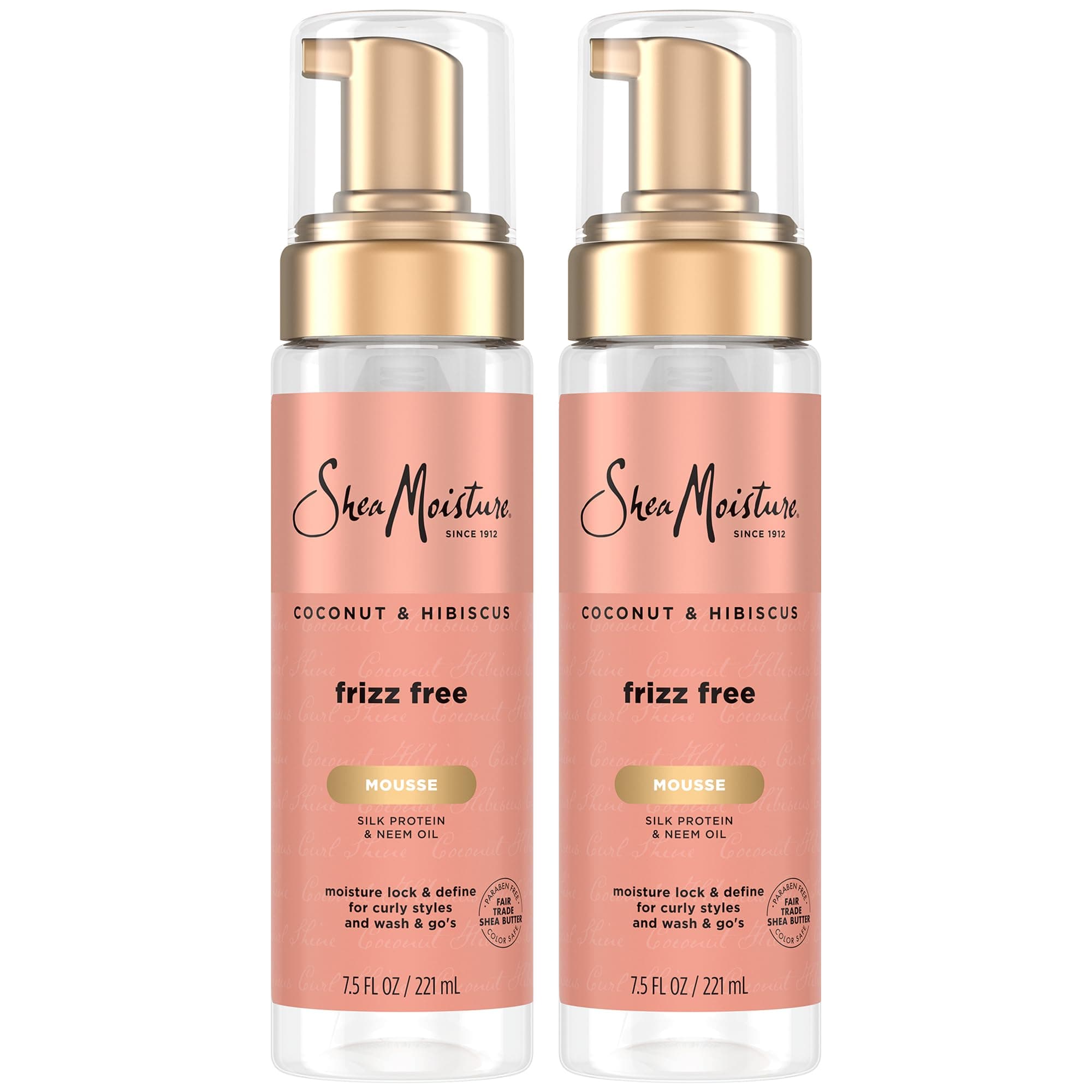 SheaMoisture Curl Mousse, Frizz Free, Coconut & Hibiscus 2-Pack – Moisture Lock & Define for Curly Hair, Wavy Styles, 7.5 Oz Ea