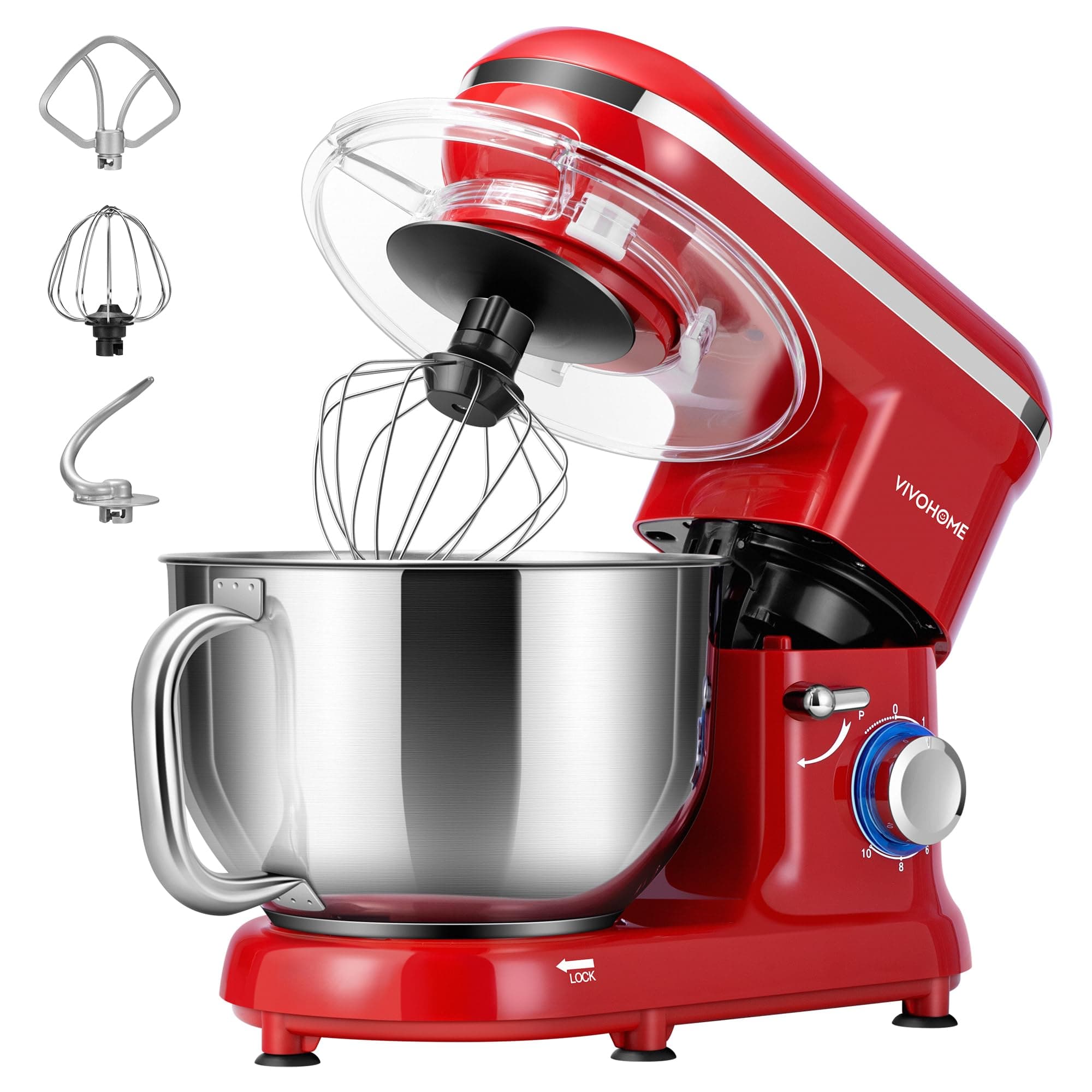 Stand Mixer, 660W 10 Speed 6 Quart Tilt-Head Kitchen Electric Food Mixer with Beater, Dough Hook, Wire Whip and Egg Separator, Red