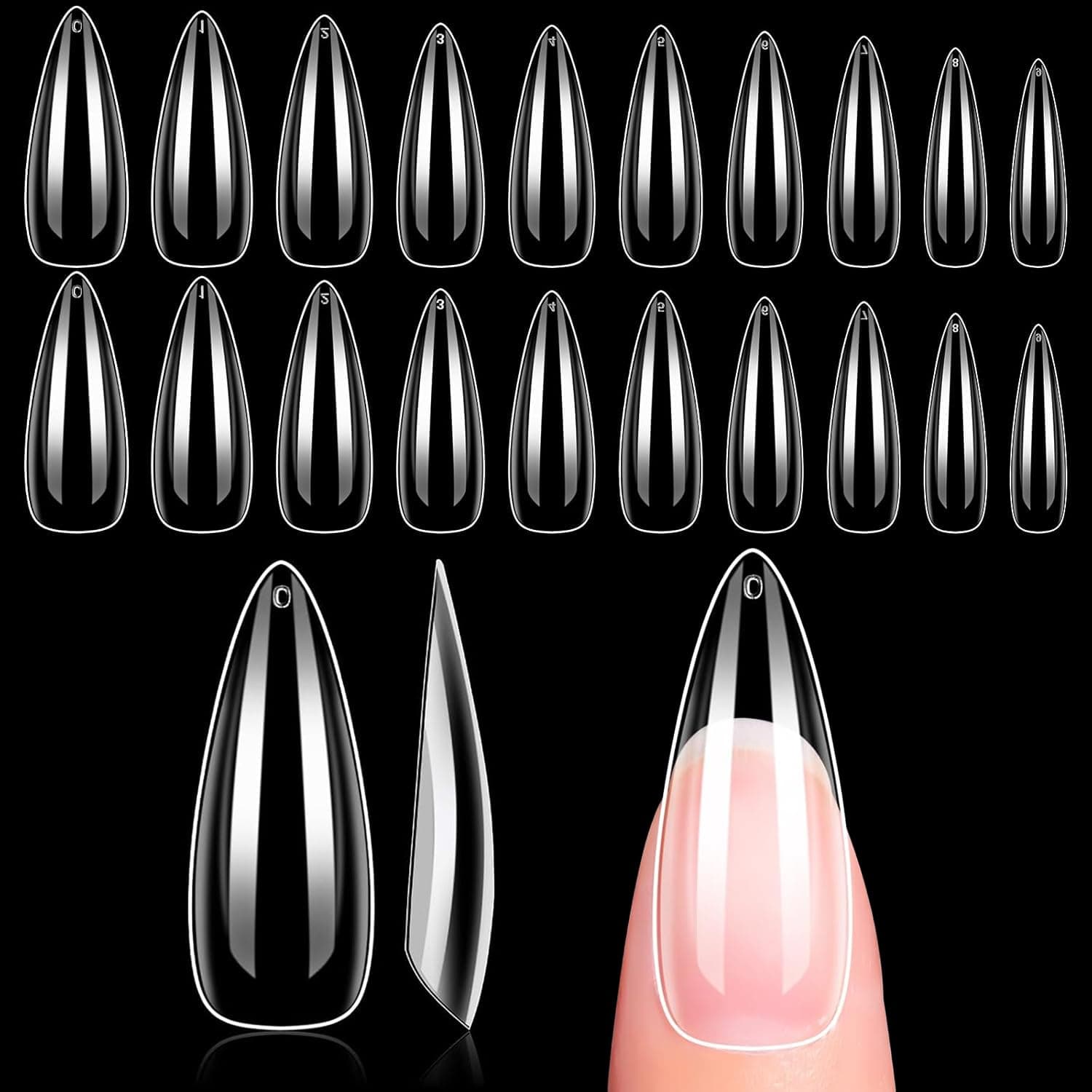 Makartt Long Almond Nail Tips - 500Pcs 10 Sizes Full Cover Clear False Nails, for Gel Extensions & DIY Press on Nails