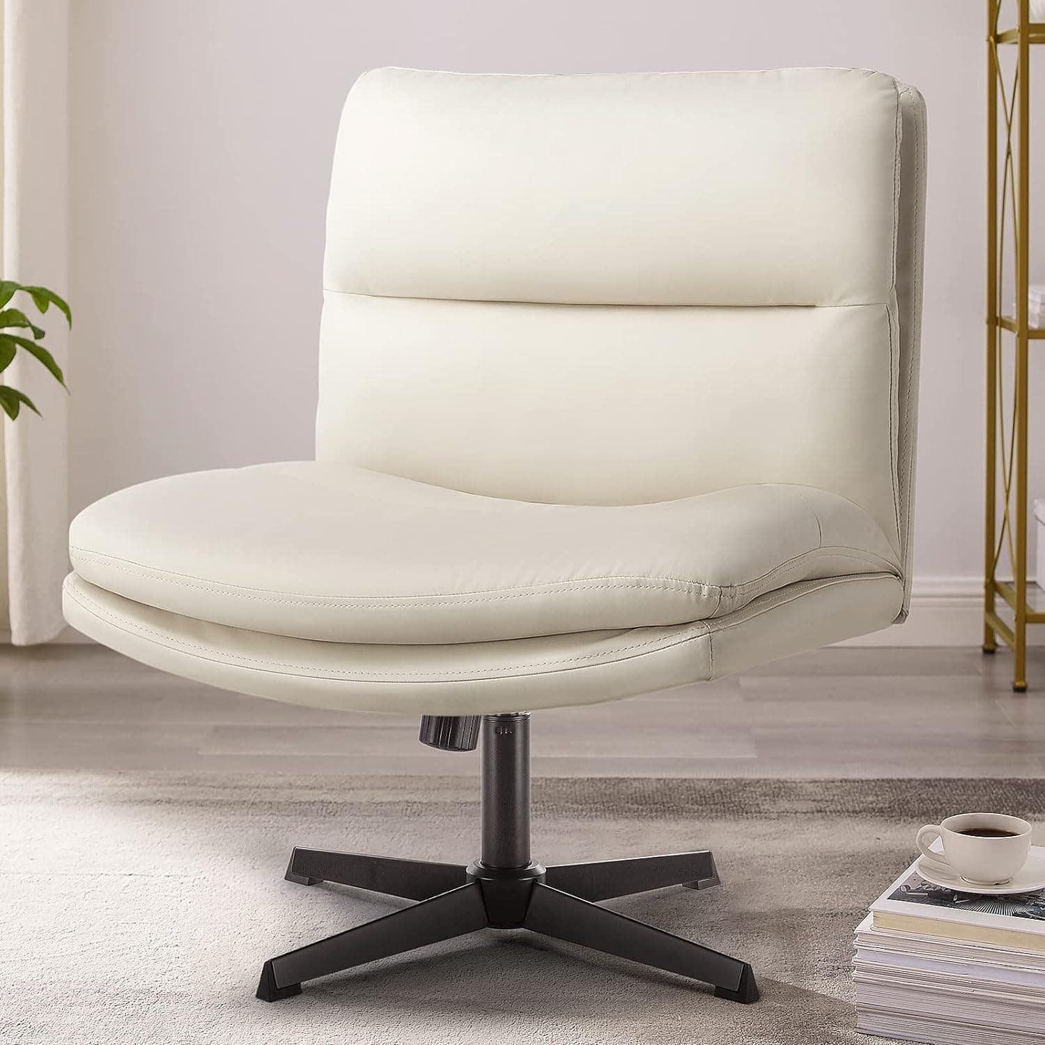 The Artment your artistic apartment Criss Cross Chair - Stylish PU Leather Accent Chair for Long Hours Sitting Comfort, Armless, Adjustable Swivel Chairs for Home & Office Work, White (without Wheels)