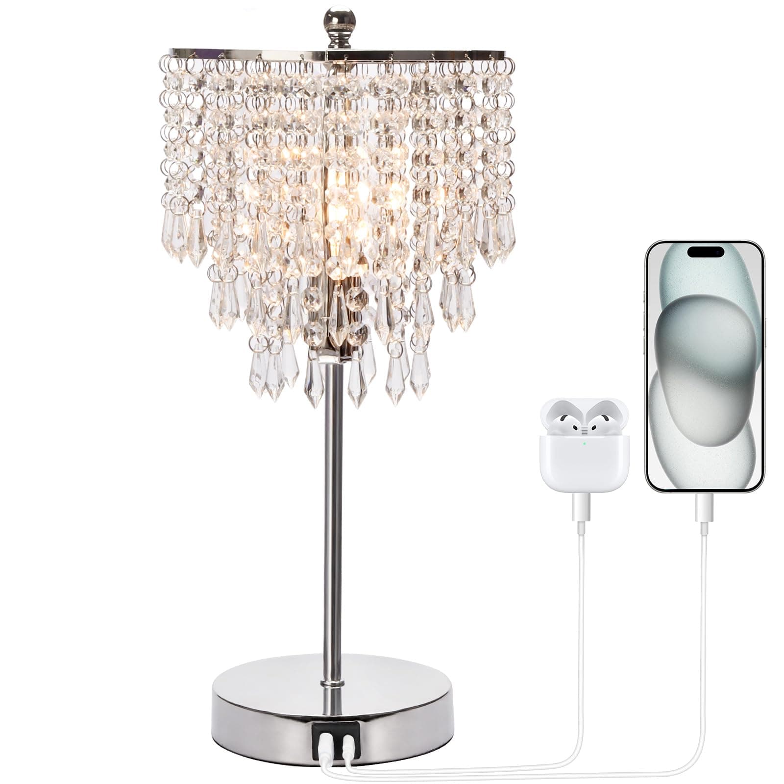 Crystal Table Lamp with USB Ports